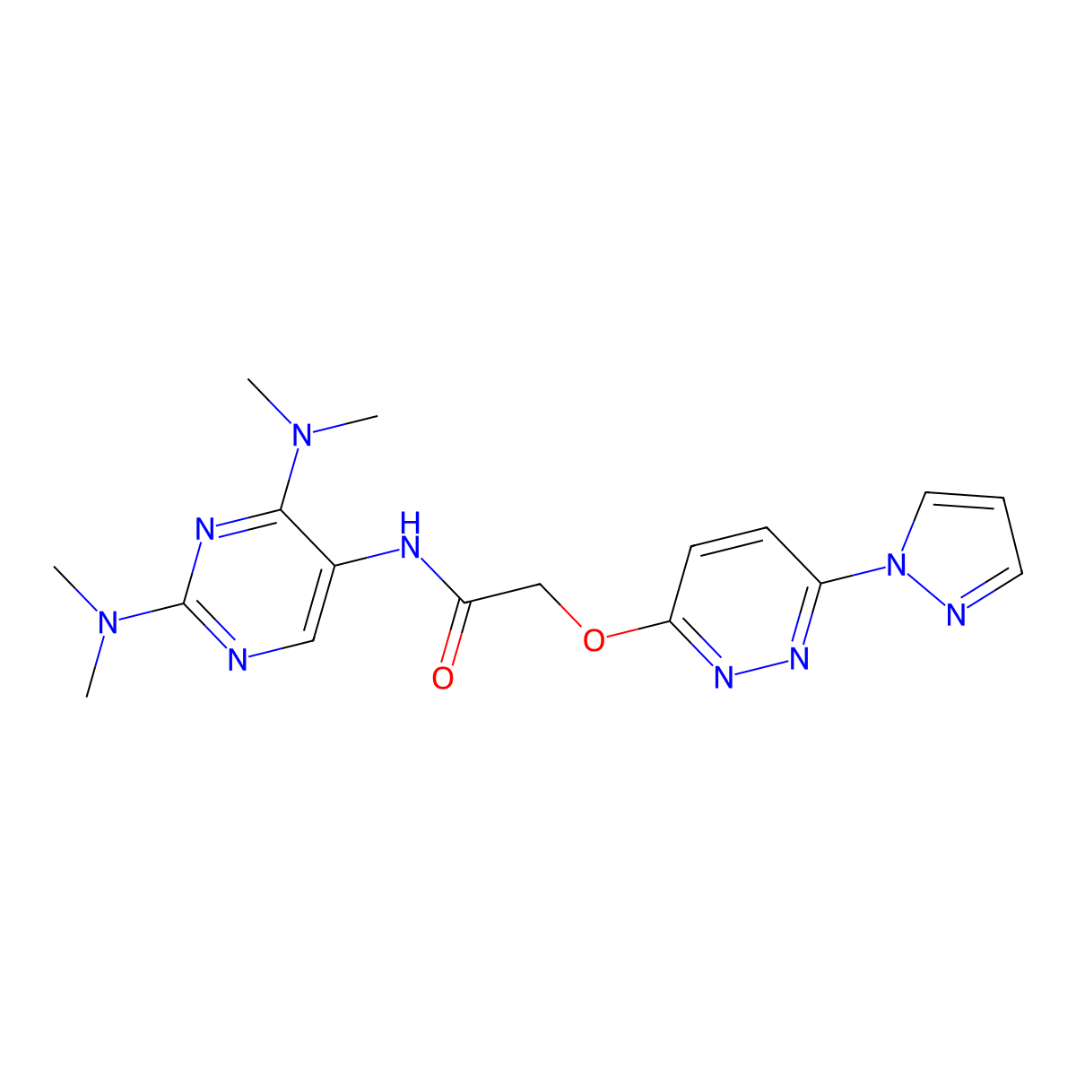 2-((6-(1H-pyrazol-1-yl)pyridazin-3-yl)oxy)-N-(2,4-bis(dimethylamino)pyrimidin-5-yl)acetamide molecular structure, CAS 1797975-13-3