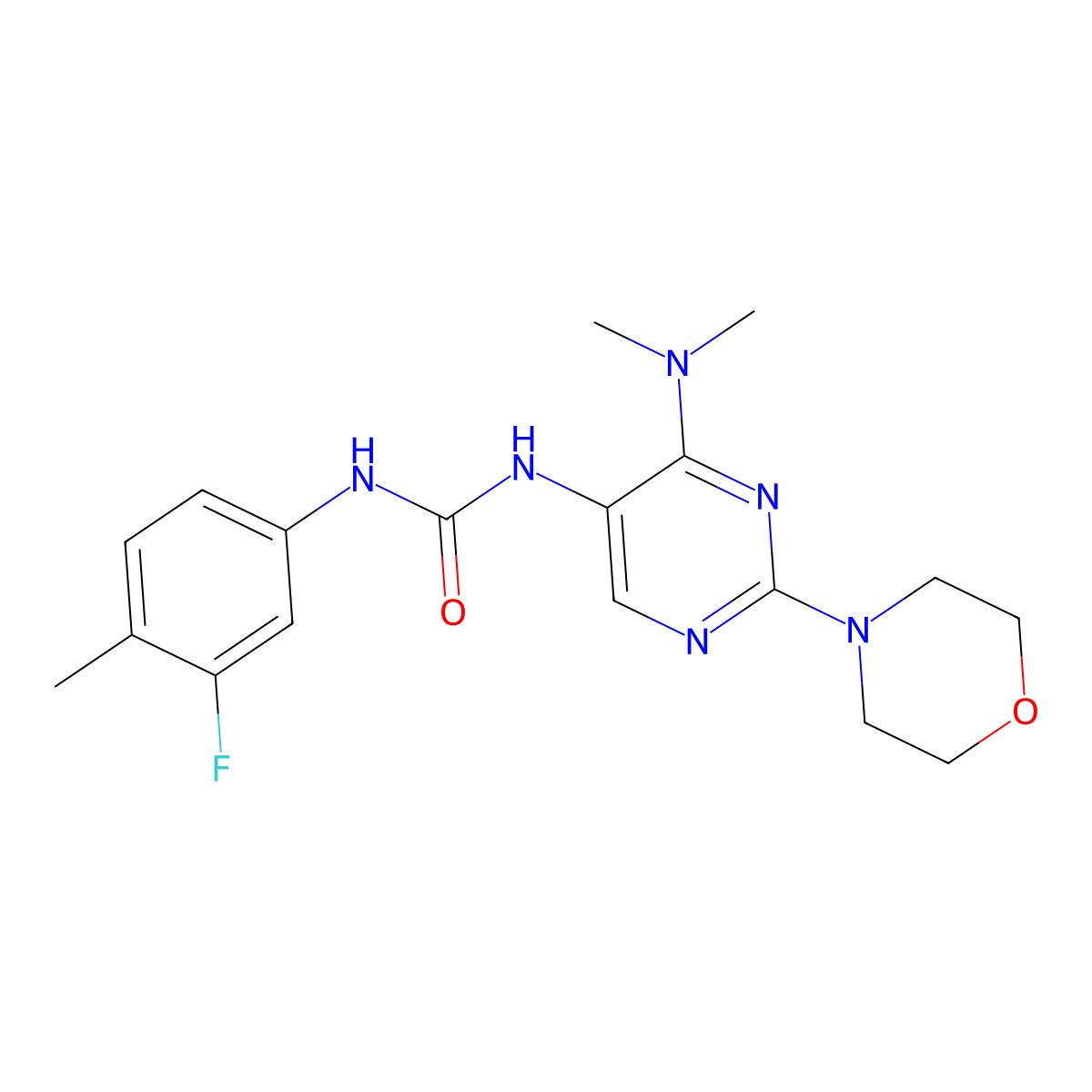 1-(4-(Dimethylamino)-2-morpholinopyrimidin-5-yl)-3-(3-fluoro-4-methylphenyl)urea molecular structure, CAS 1797975-32-6
