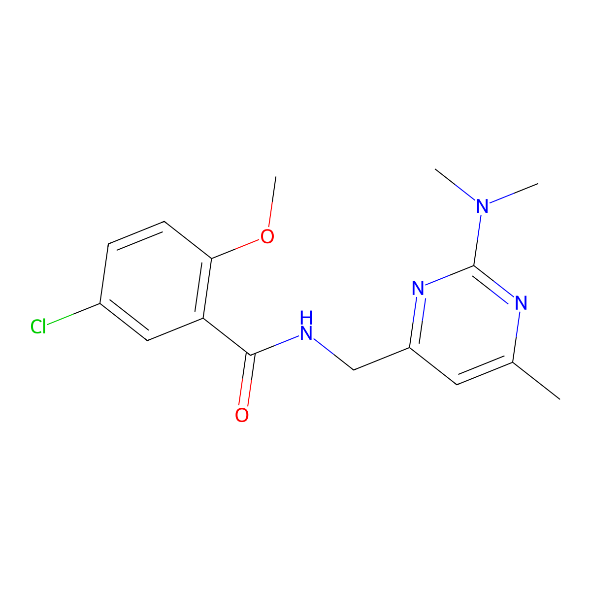 5-chloro-N-{[2-(dimethylamino)-6-methylpyrimidin-4-yl]methyl}-2-methoxybenzamide molecular structure, CAS 1797975-40-6