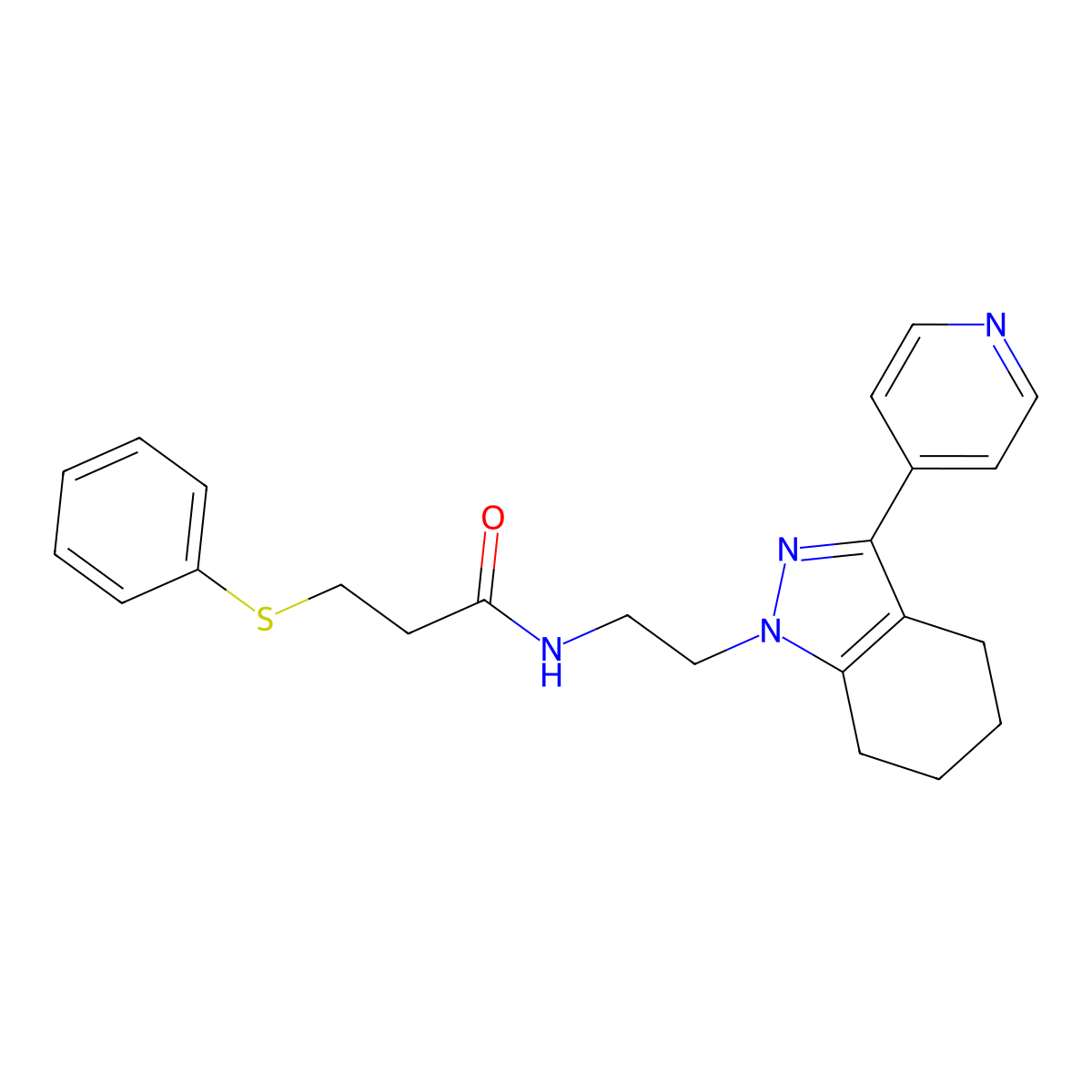 3-(phenylthio)-N-(2-(3-(pyridin-4-yl)-4,5,6,7-tetrahydro-1H-indazol-1-yl)ethyl)propanamide molecular structure, CAS 1797975-61-1
