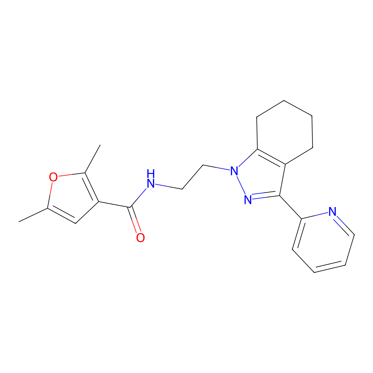 2,5-dimethyl-N-{2-[3-(pyridin-2-yl)-4,5,6,7-tetrahydro-1H-indazol-1-yl]ethyl}furan-3-carboxamide molecular structure, CAS 1797975-80-4
