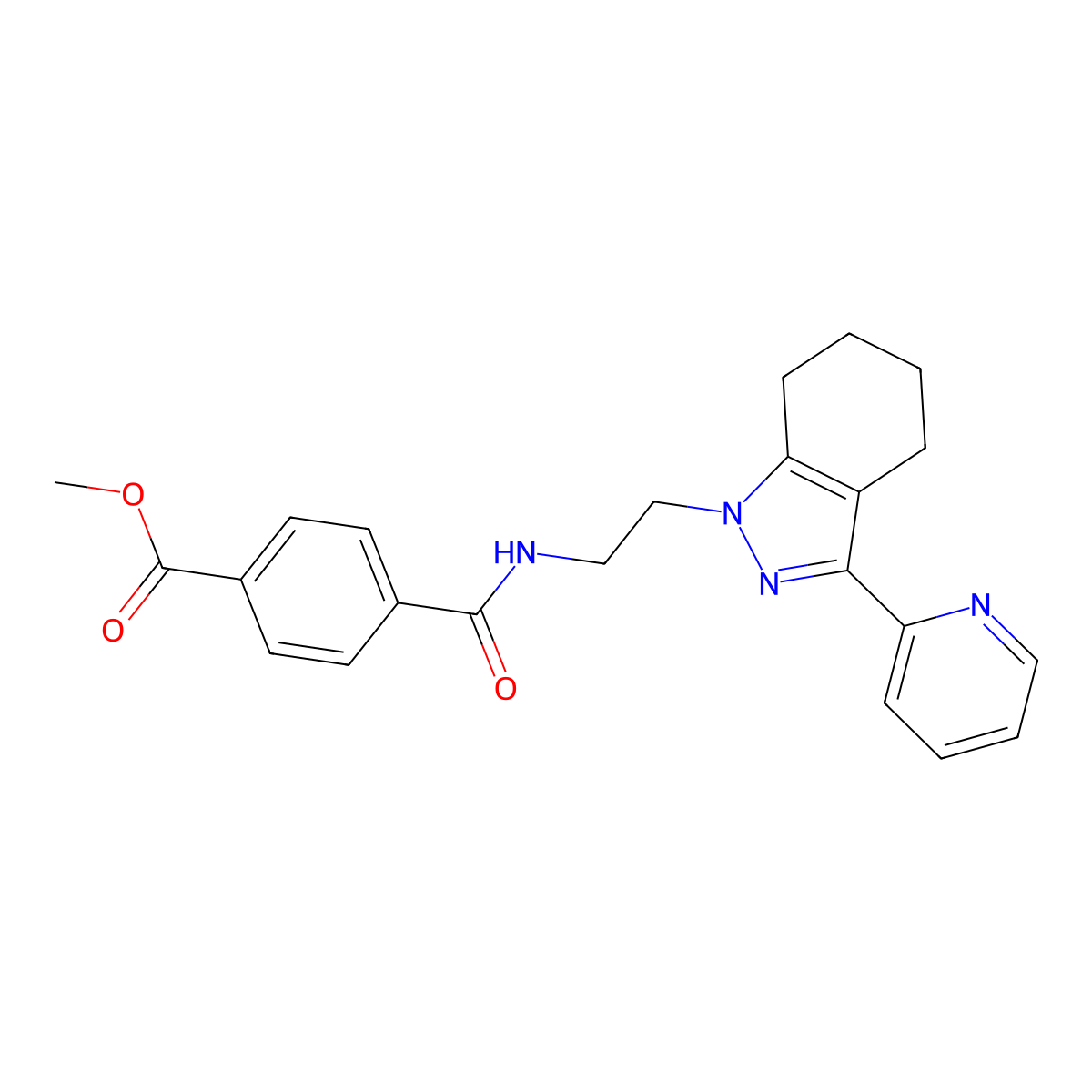 methyl 4-((2-(3-(pyridin-2-yl)-4,5,6,7-tetrahydro-1H-indazol-1-yl)ethyl)carbamoyl)benzoate molecular structure, CAS 1797975-87-1