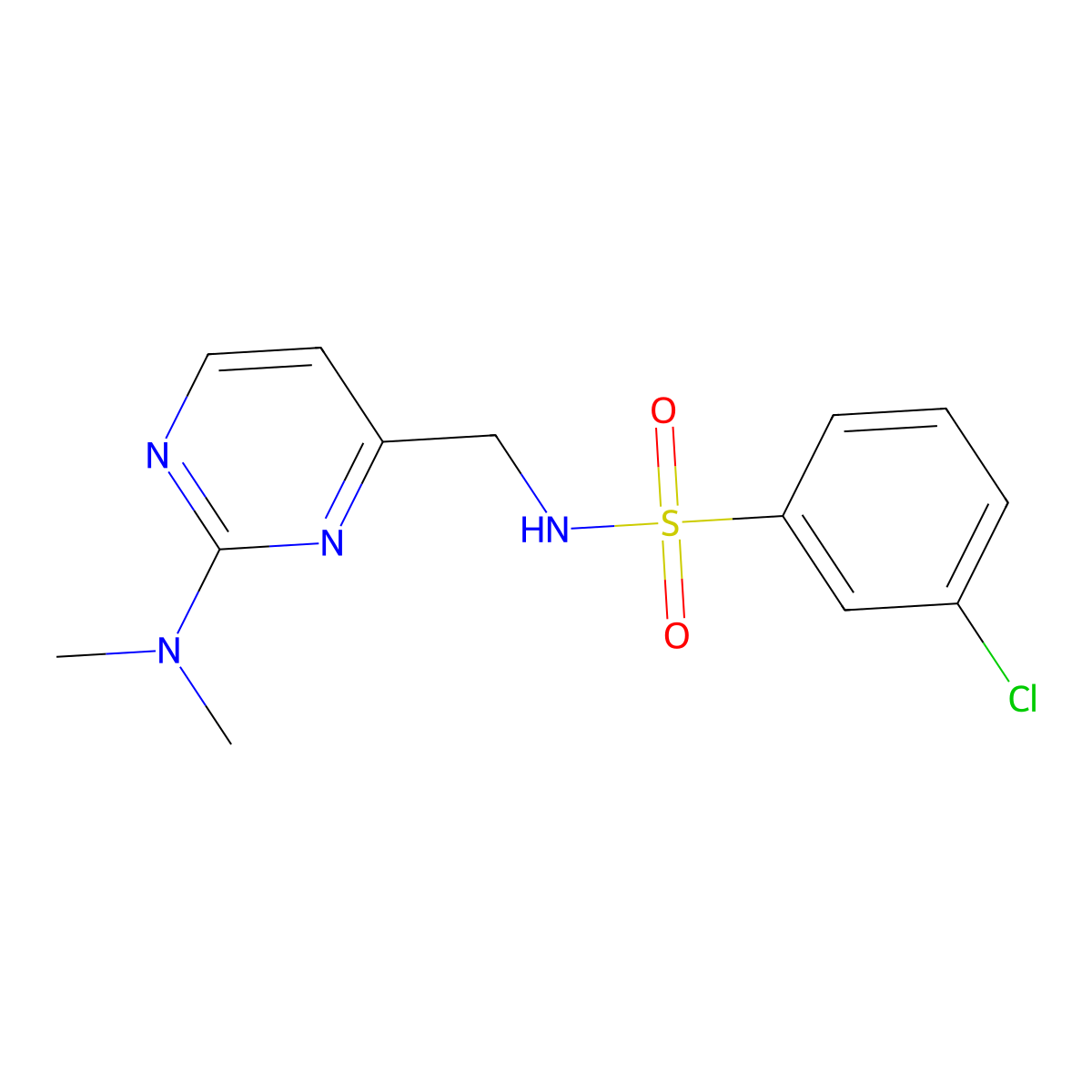 3-chloro-N-((2-(dimethylamino)pyrimidin-4-yl)methyl)benzenesulfonamide molecular structure, CAS 1797975-98-4