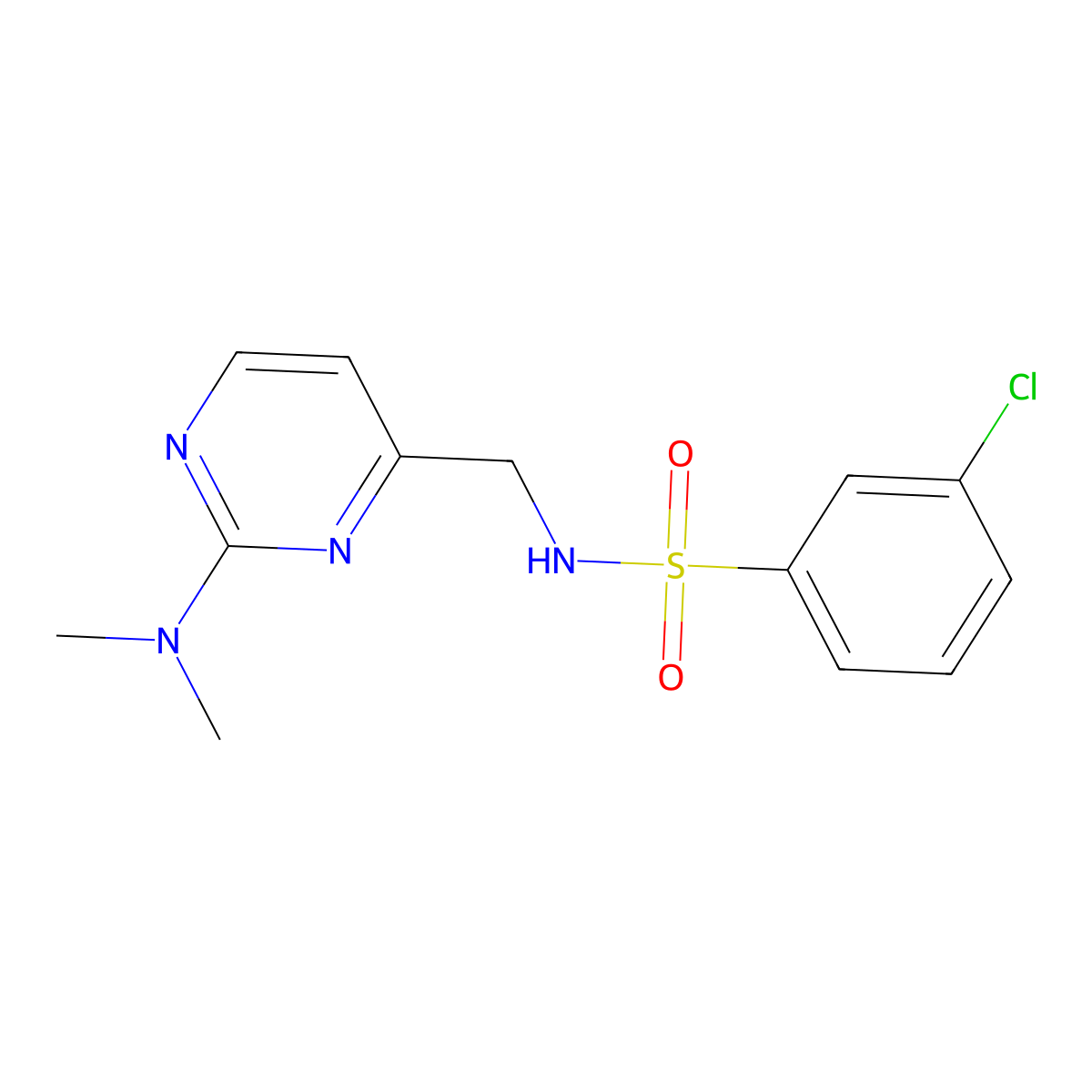 3-chloro-N-((2-(dimethylamino)pyrimidin-4-yl)methyl)benzenesulfonamide molecular structure, CAS 1797975-98-4