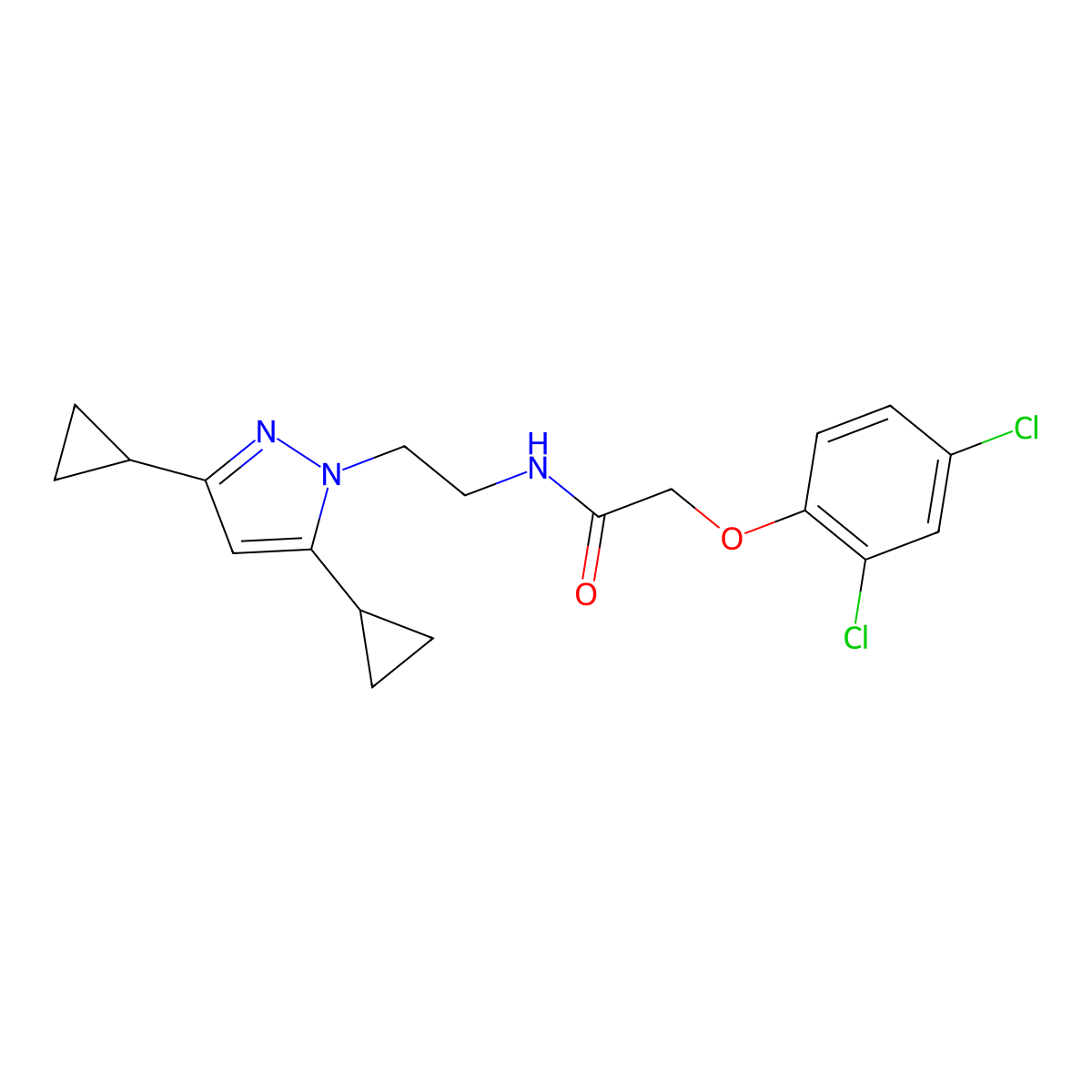 2-(2,4-dichlorophenoxy)-N-[2-(3,5-dicyclopropyl-1H-pyrazol-1-yl)ethyl]acetamide molecular structure, CAS 1797976-41-0