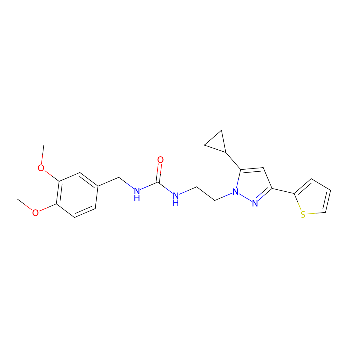 1-(2-(5-cyclopropyl-3-(thiophen-2-yl)-1H-pyrazol-1-yl)ethyl)-3-(3,4-dimethoxybenzyl)urea molecular structure, CAS 1797976-58-9