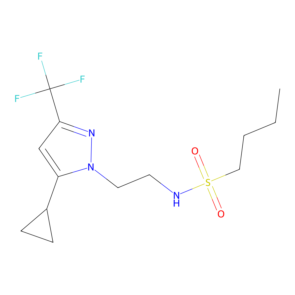 N-(2-(5-cyclopropyl-3-(trifluoromethyl)-1H-pyrazol-1-yl)ethyl)butane-1-sulfonamide molecular structure, CAS 1797976-59-0