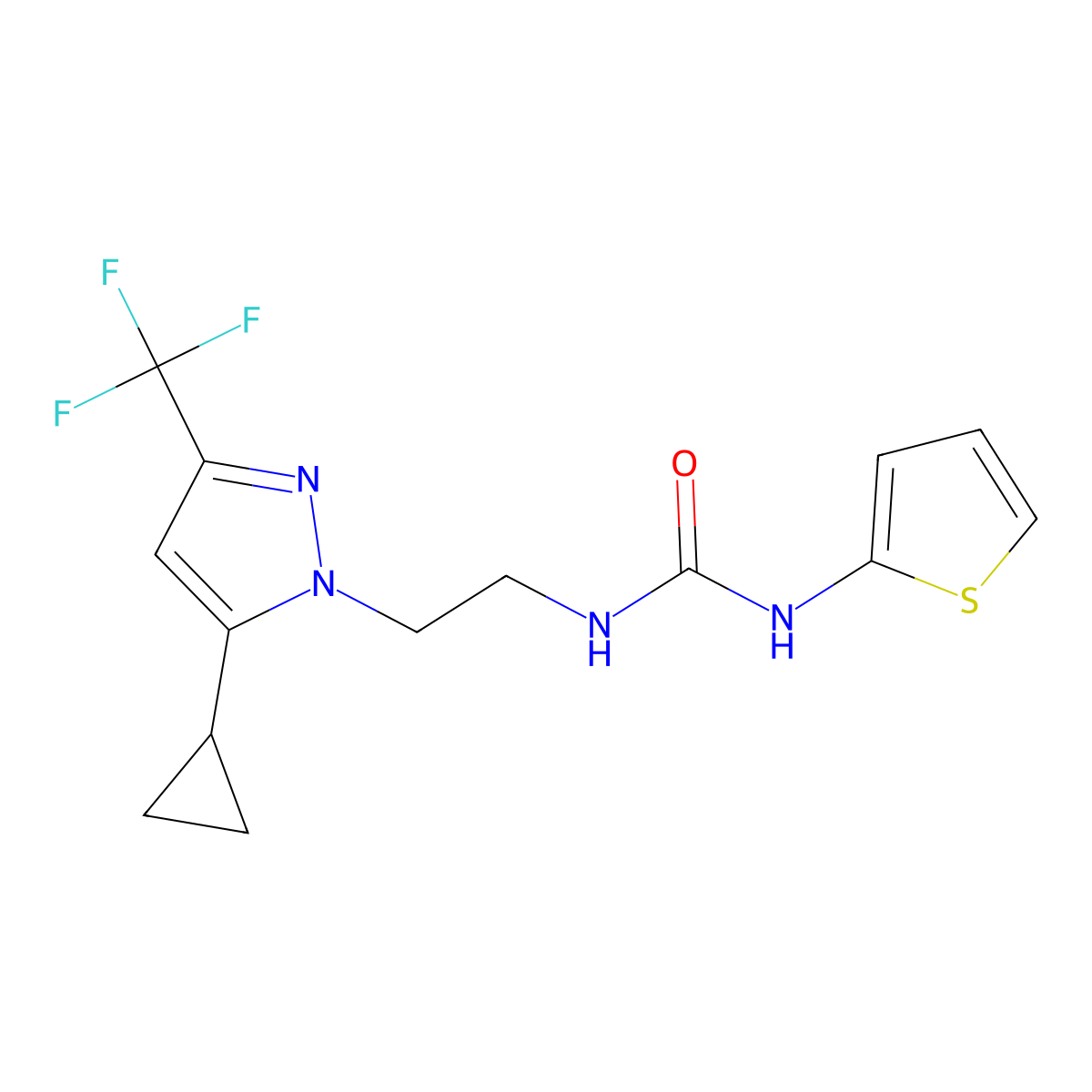 1-(2-(5-cyclopropyl-3-(trifluoromethyl)-1H-pyrazol-1-yl)ethyl)-3-(thiophen-2-yl)urea molecular structure, CAS 1797976-72-7