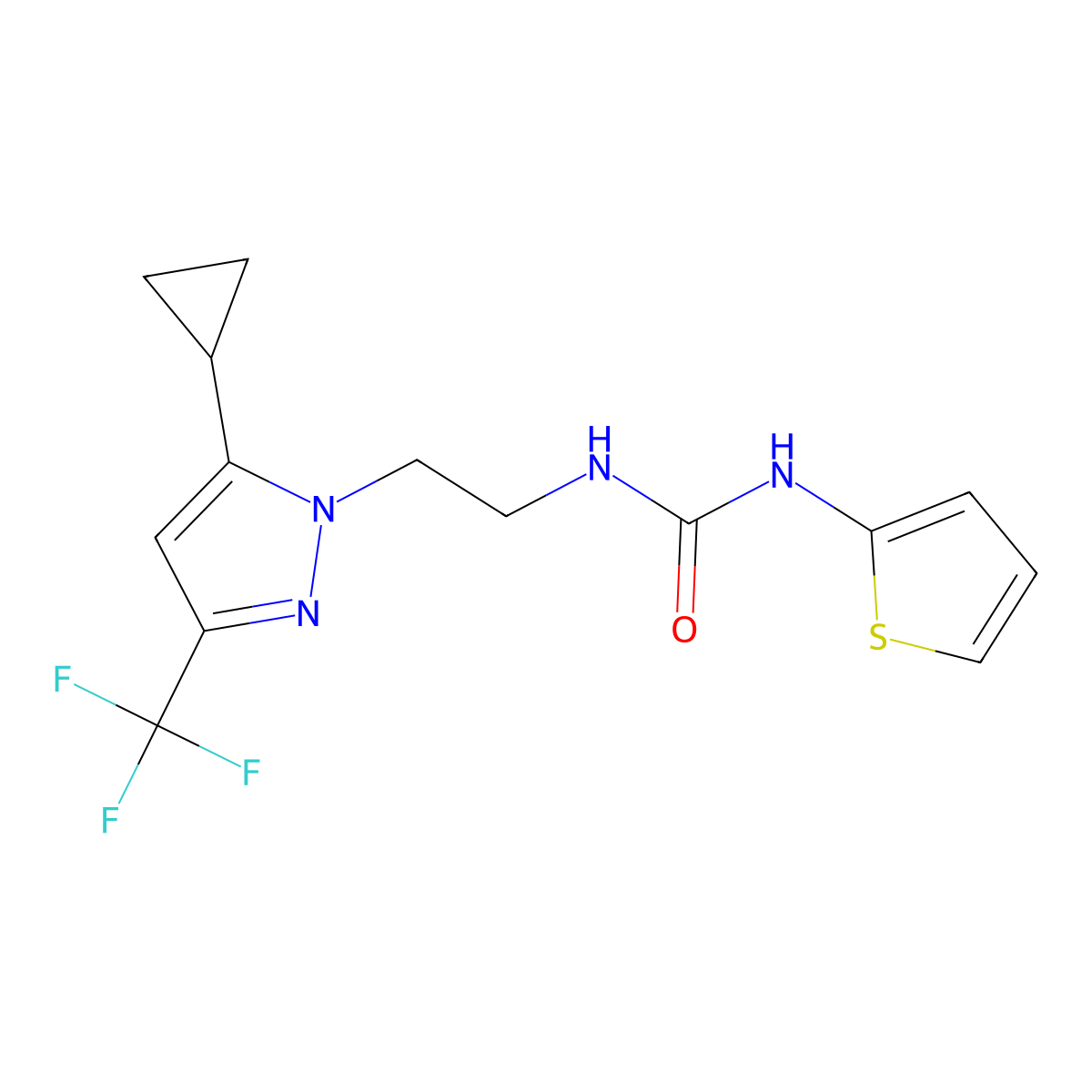 1-(2-(5-cyclopropyl-3-(trifluoromethyl)-1H-pyrazol-1-yl)ethyl)-3-(thiophen-2-yl)urea molecular structure, CAS 1797976-72-7