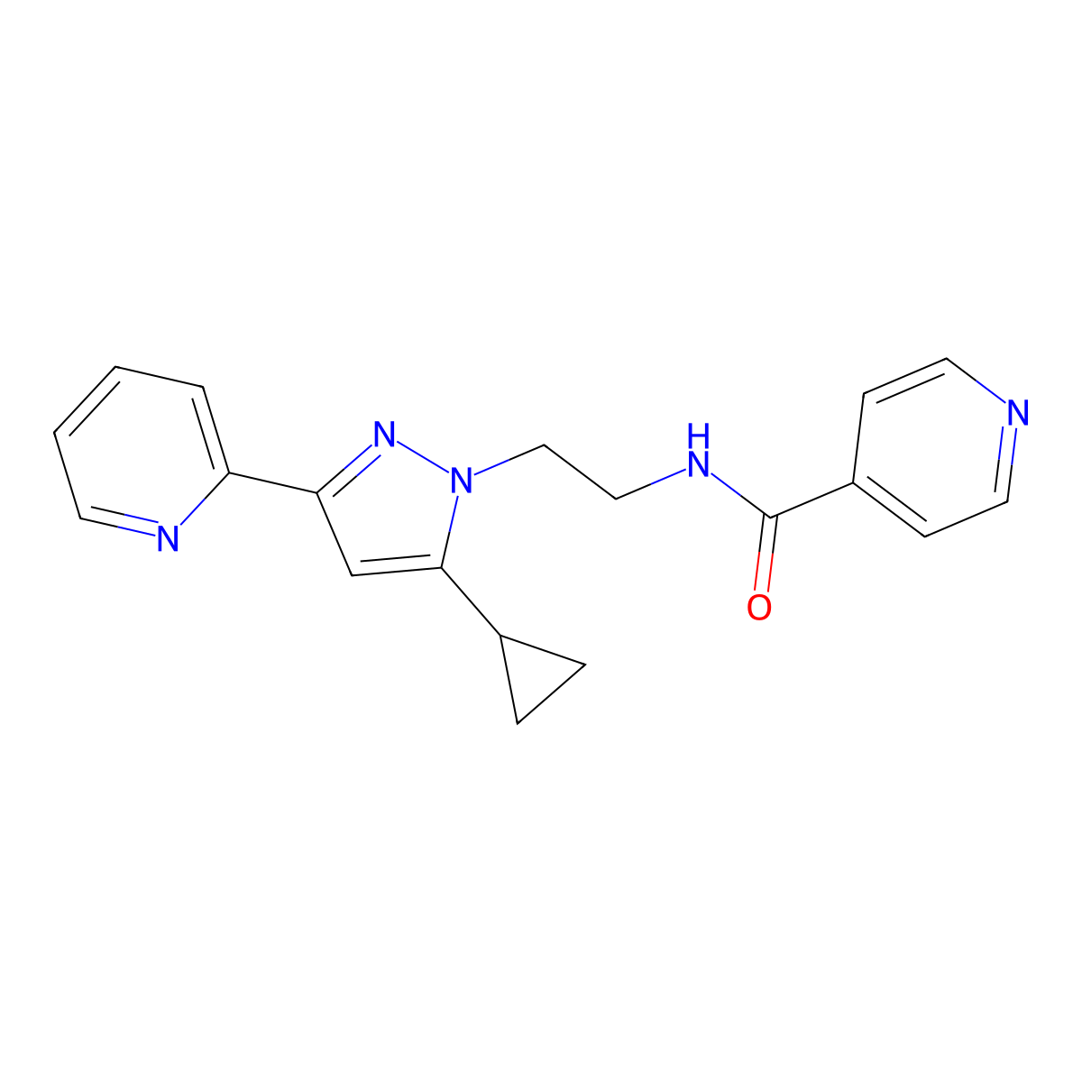 N-(2-(5-cyclopropyl-3-(pyridin-2-yl)-1H-pyrazol-1-yl)ethyl)isonicotinamide molecular structure, CAS 1797976-97-6