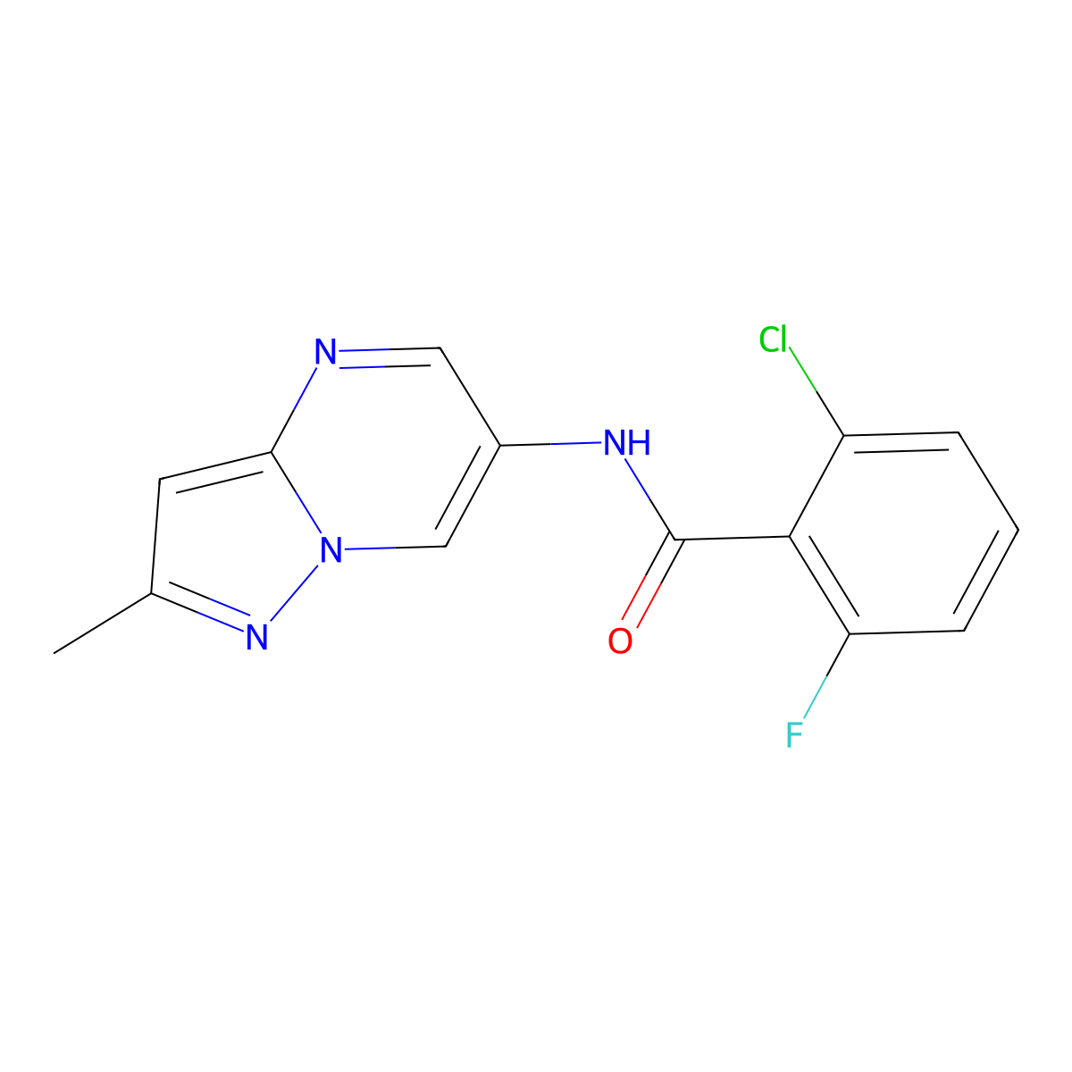 2-chloro-6-fluoro-N-(2-methylpyrazolo[1,5-a]pyrimidin-6-yl)benzamide molecular structure, CAS 1797977-01-5