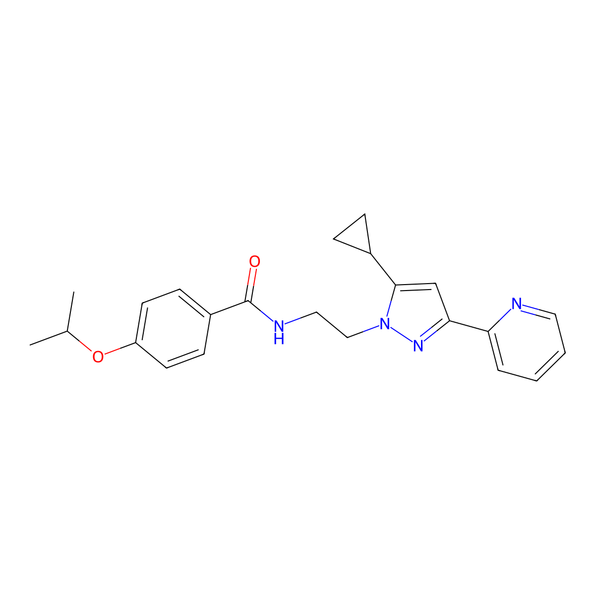 N-(2-(5-cyclopropyl-3-(pyridin-2-yl)-1H-pyrazol-1-yl)ethyl)-4-isopropoxybenzamide molecular structure, CAS 1797977-09-3