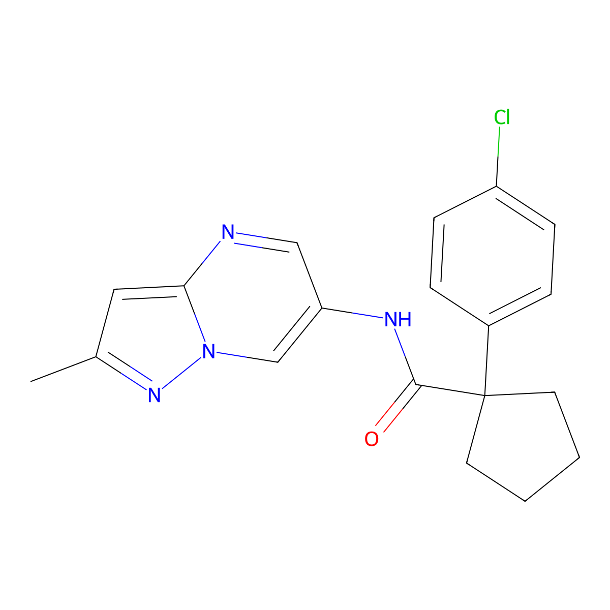 1-(4-chlorophenyl)-N-(2-methylpyrazolo[1,5-a]pyrimidin-6-yl)cyclopentanecarboxamide molecular structure, CAS 1797977-11-7