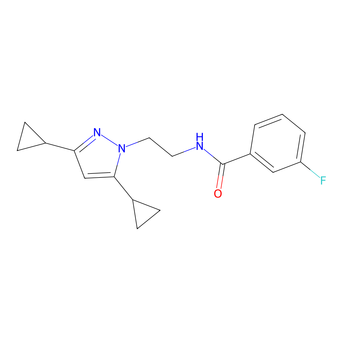 N-[2-(3,5-dicyclopropyl-1H-pyrazol-1-yl)ethyl]-3-fluorobenzamide molecular structure, CAS 1797977-20-8