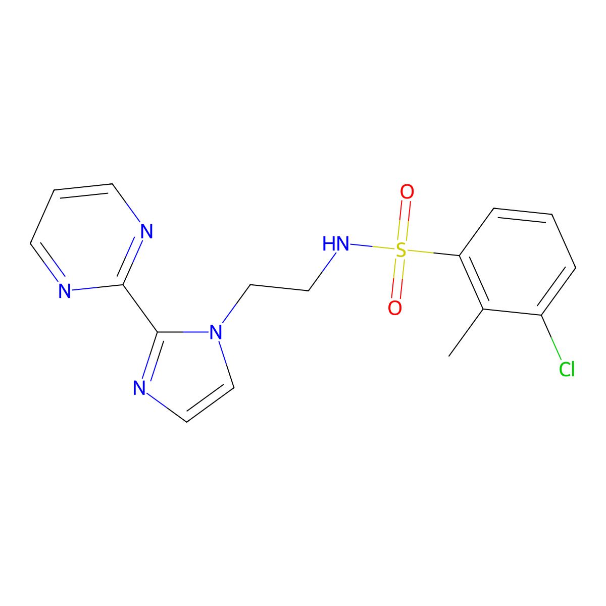 3-chloro-2-methyl-N-(2-(2-(pyrimidin-2-yl)-1H-imidazol-1-yl)ethyl)benzenesulfonamide molecular structure, CAS 1797977-22-0