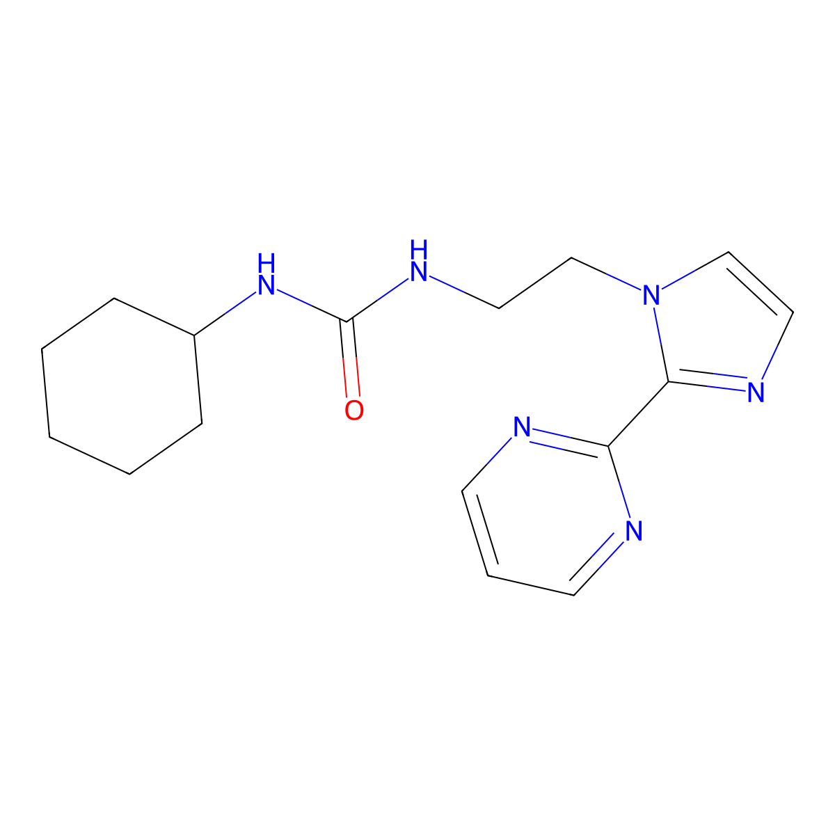 1-cyclohexyl-3-{2-[2-(pyrimidin-2-yl)-1H-imidazol-1-yl]ethyl}urea molecular structure, CAS 1797977-39-9