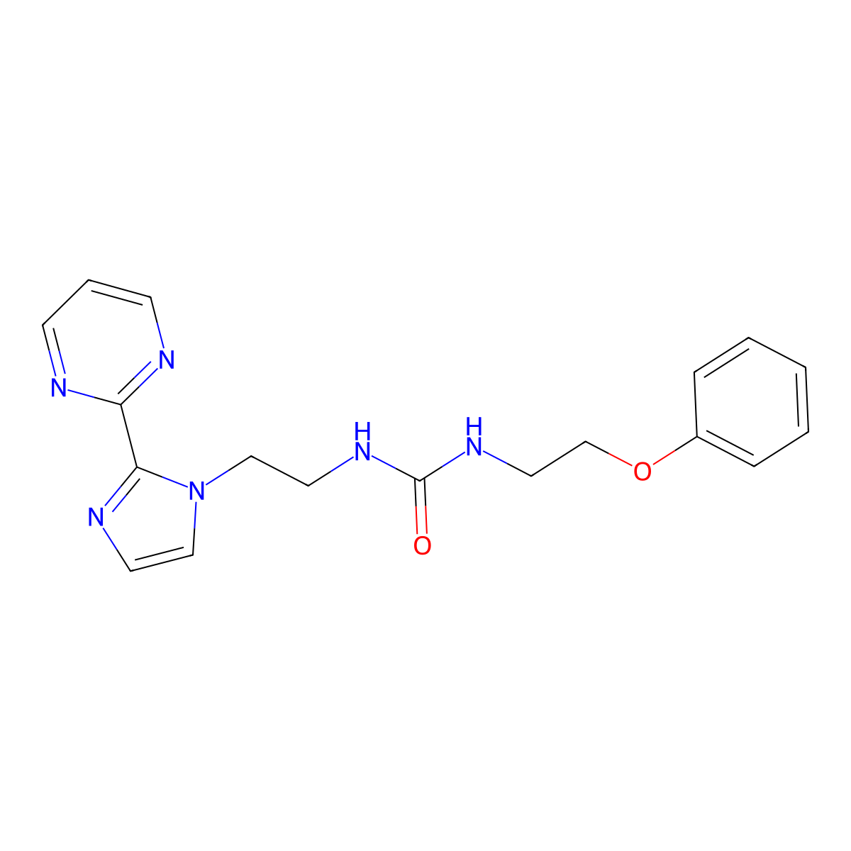 1-(2-phenoxyethyl)-3-(2-(2-(pyrimidin-2-yl)-1H-imidazol-1-yl)ethyl)urea molecular structure, CAS 1797977-43-5