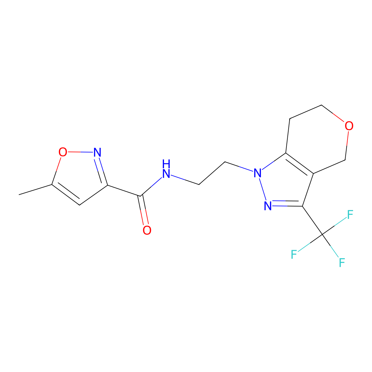 5-methyl-N-(2-(3-(trifluoromethyl)-6,7-dihydropyrano[4,3-c]pyrazol-1(4H)-yl)ethyl)isoxazole-3-carboxamide molecular structure, CAS 1797977-46-8