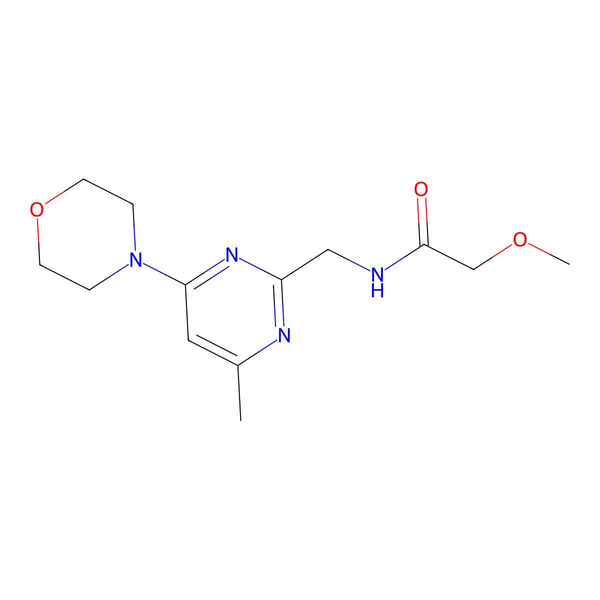 2-methoxy-N-((4-methyl-6-morpholinopyrimidin-2-yl)methyl)acetamide molecular structure, CAS 1797977-71-9
