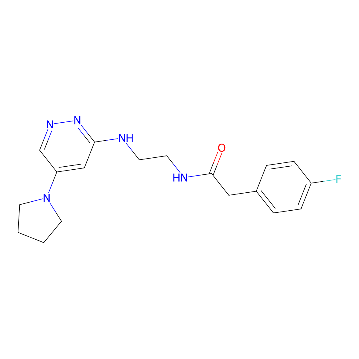 2-(4-Fluorophenyl)-N-(2-{[5-(pyrrolidin-1-YL)pyridazin-3-YL]amino}ethyl)acetamide molecular structure, CAS 1797977-84-4