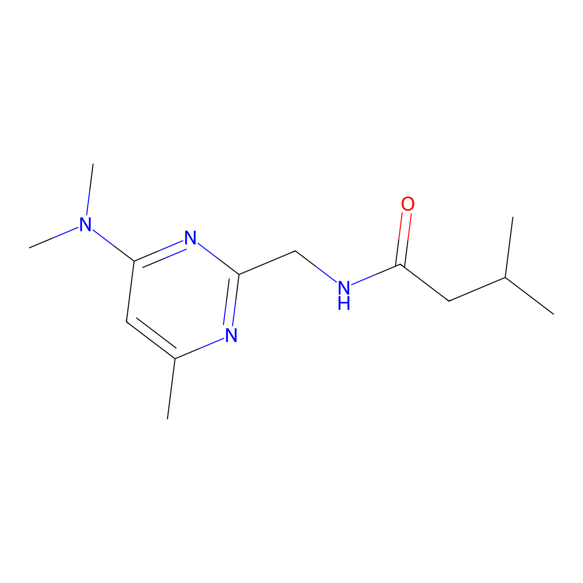 N-((4-(dimethylamino)-6-methylpyrimidin-2-yl)methyl)-3-methylbutanamide molecular structure, CAS 1797977-93-5