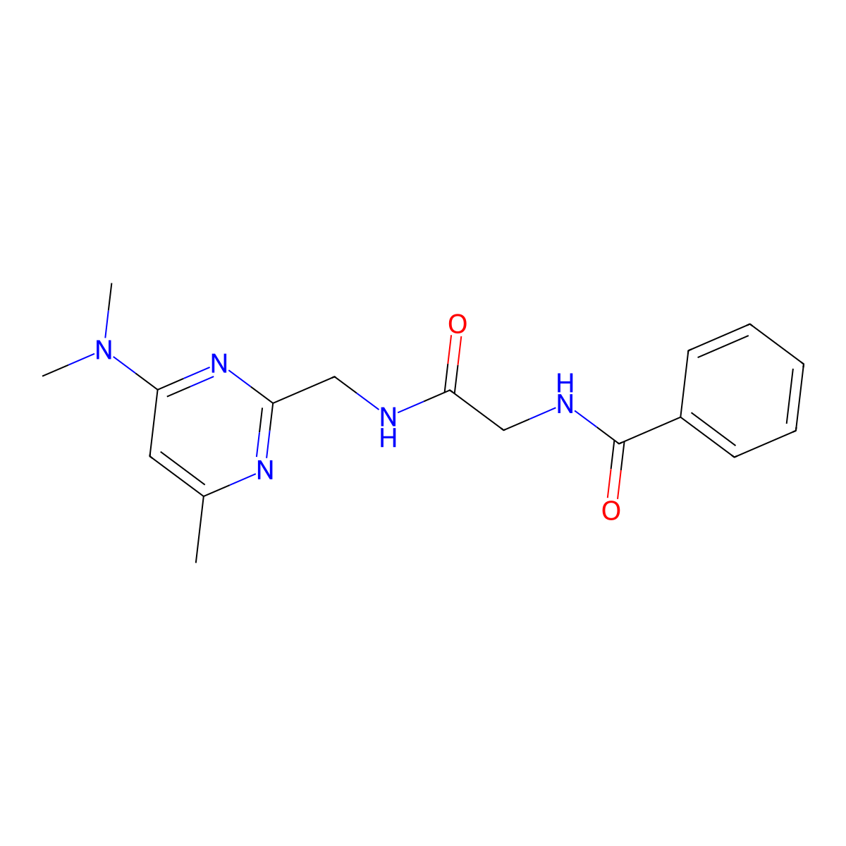 N-(2-(((4-(dimethylamino)-6-methylpyrimidin-2-yl)methyl)amino)-2-oxoethyl)benzamide molecular structure, CAS 1797978-08-5