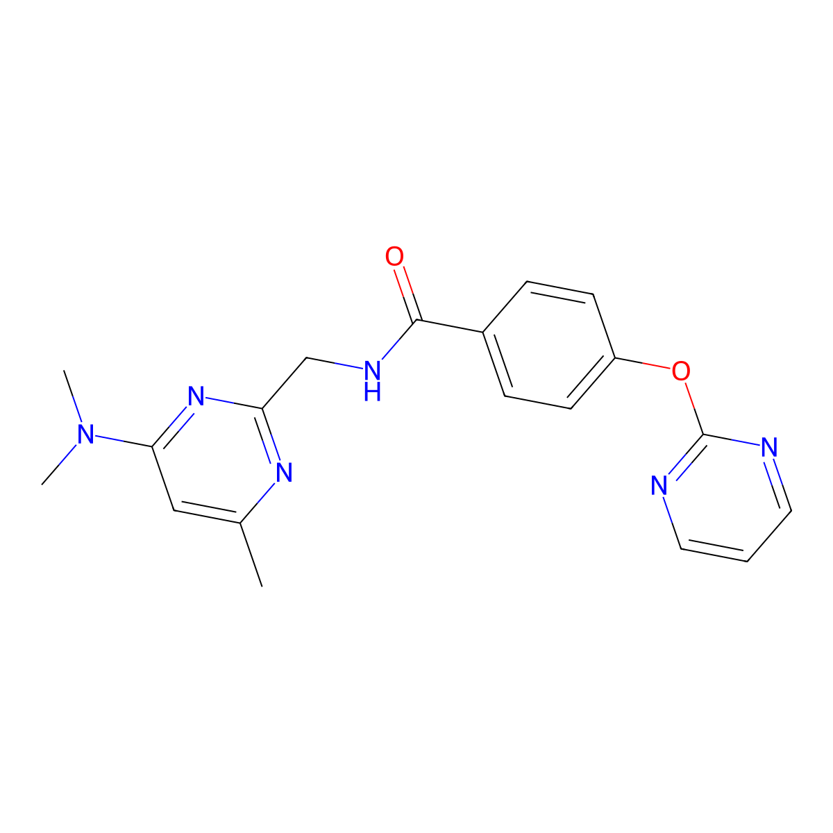N-{[4-(dimethylamino)-6-methylpyrimidin-2-yl]methyl}-4-(pyrimidin-2-yloxy)benzamide molecular structure, CAS 1797978-13-2
