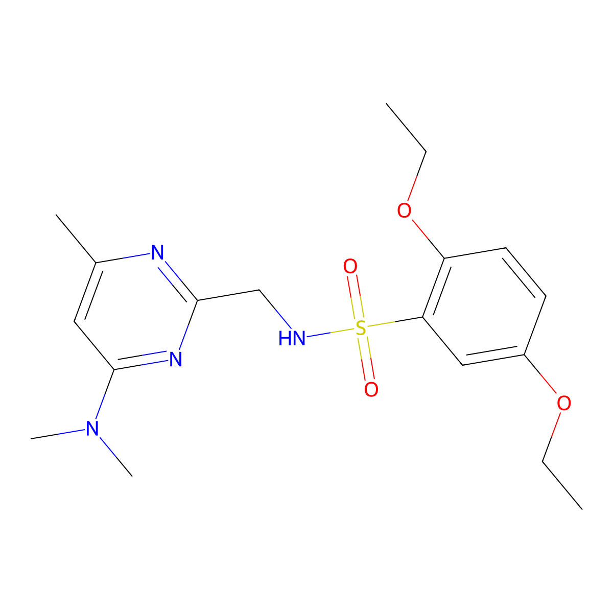 N-((4-(dimethylamino)-6-methylpyrimidin-2-yl)methyl)-2,5-diethoxybenzenesulfonamide molecular structure, CAS 1797978-25-6