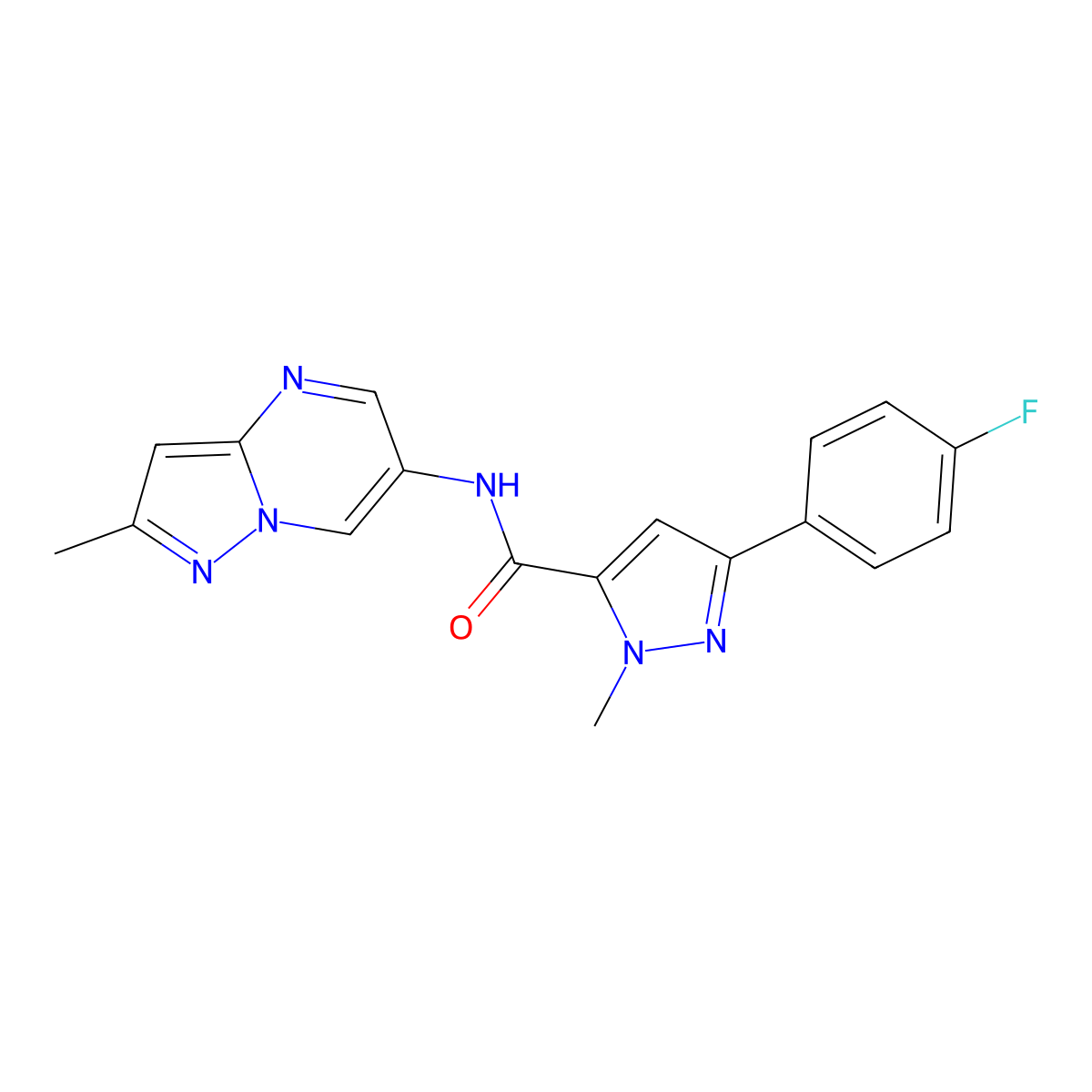 3-(4-fluorophenyl)-1-methyl-N-{2-methylpyrazolo[1,5-a]pyrimidin-6-yl}-1H-pyrazole-5-carboxamide molecular structure, CAS 1797978-47-2