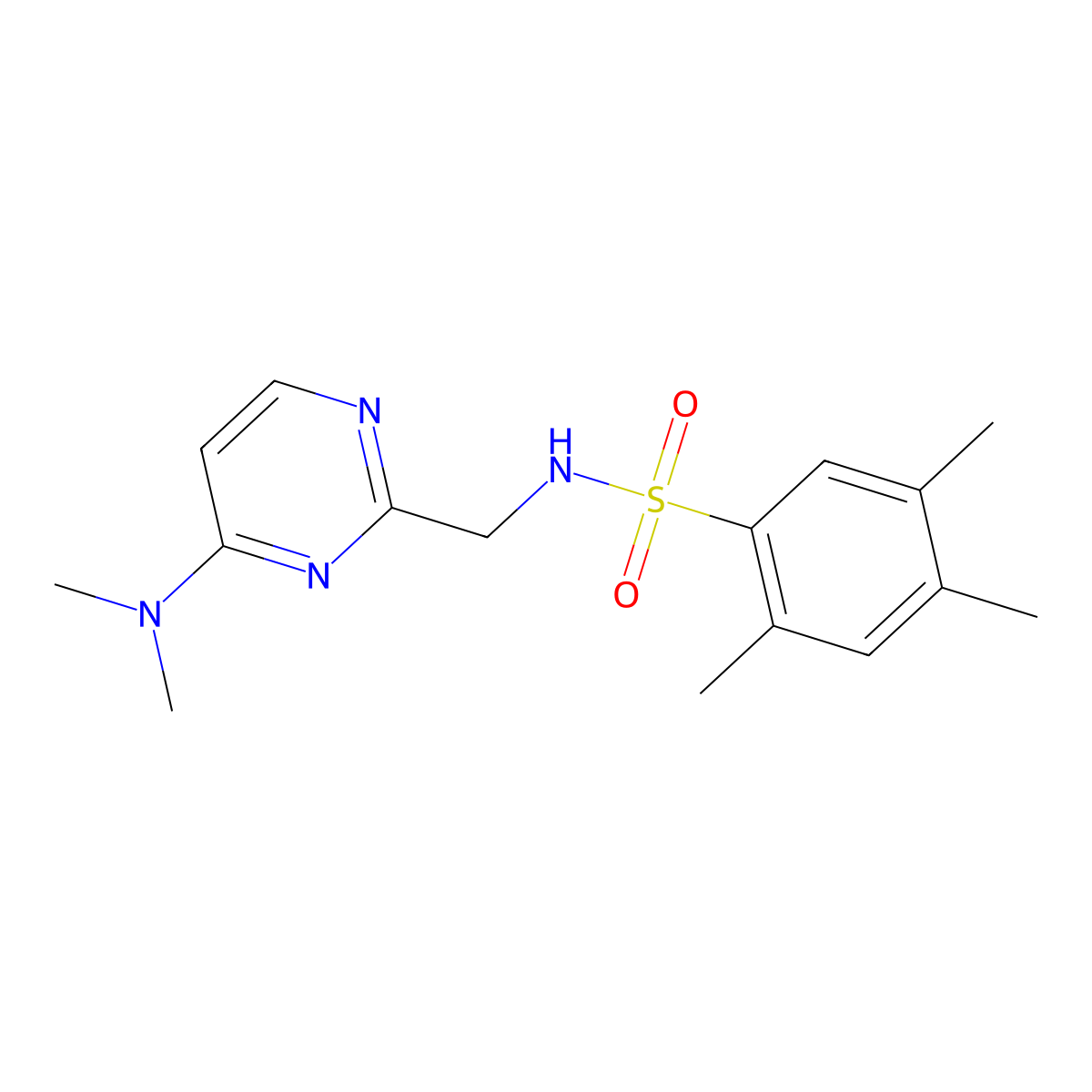 N-{[4-(dimethylamino)pyrimidin-2-yl]methyl}-2,4,5-trimethylbenzene-1-sulfonamide molecular structure, CAS 1797978-56-3