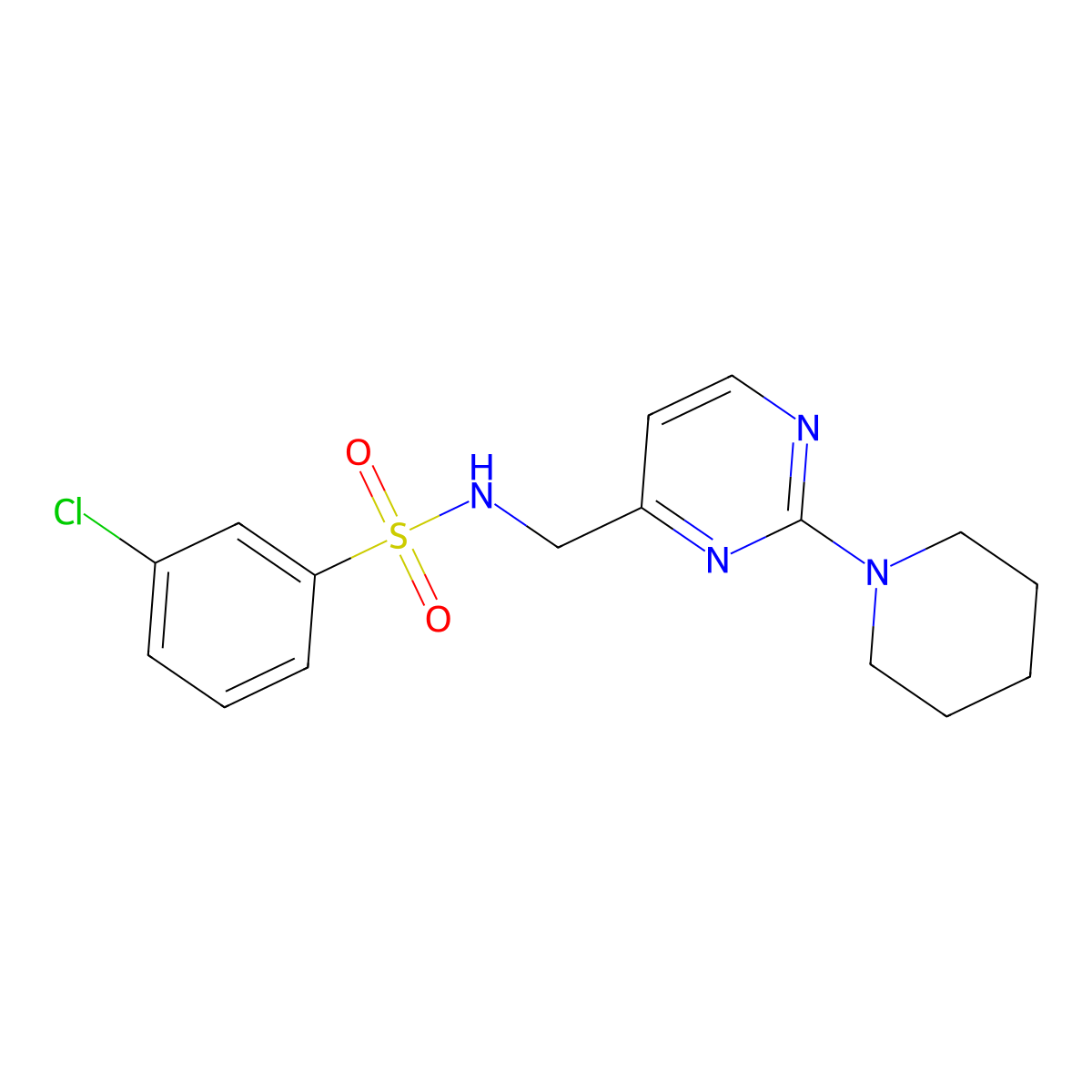 3-chloro-N-((2-(piperidin-1-yl)pyrimidin-4-yl)methyl)benzenesulfonamide molecular structure, CAS 1797978-67-6