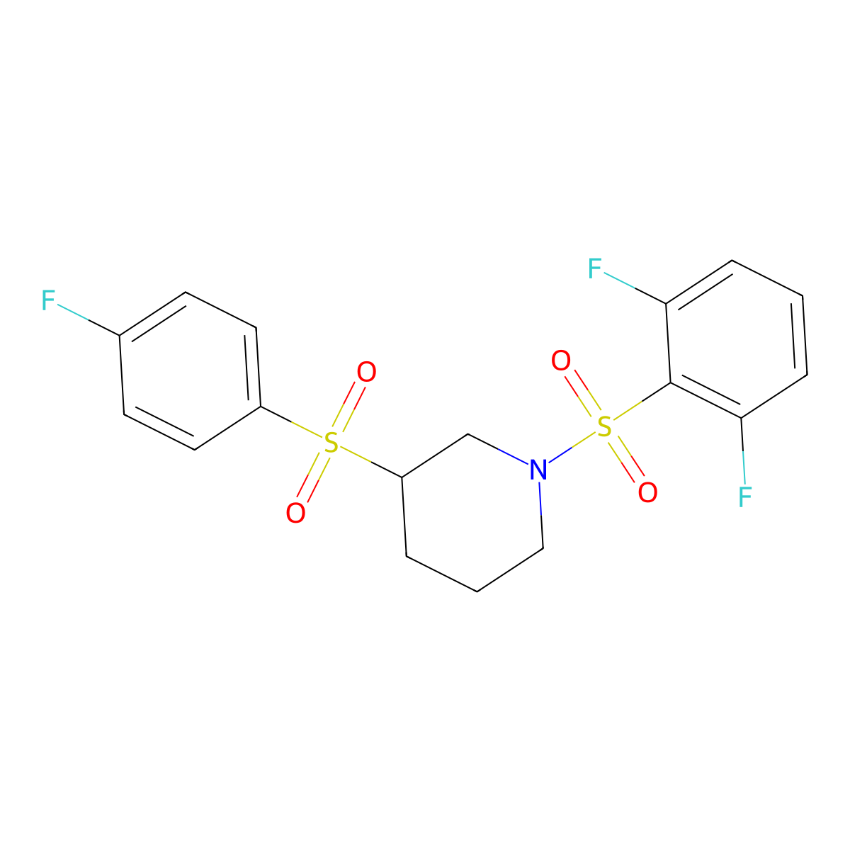 1-((2,6-Difluorophenyl)sulfonyl)-3-((4-fluorophenyl)sulfonyl)piperidine molecular structure, CAS 1797980-25-6