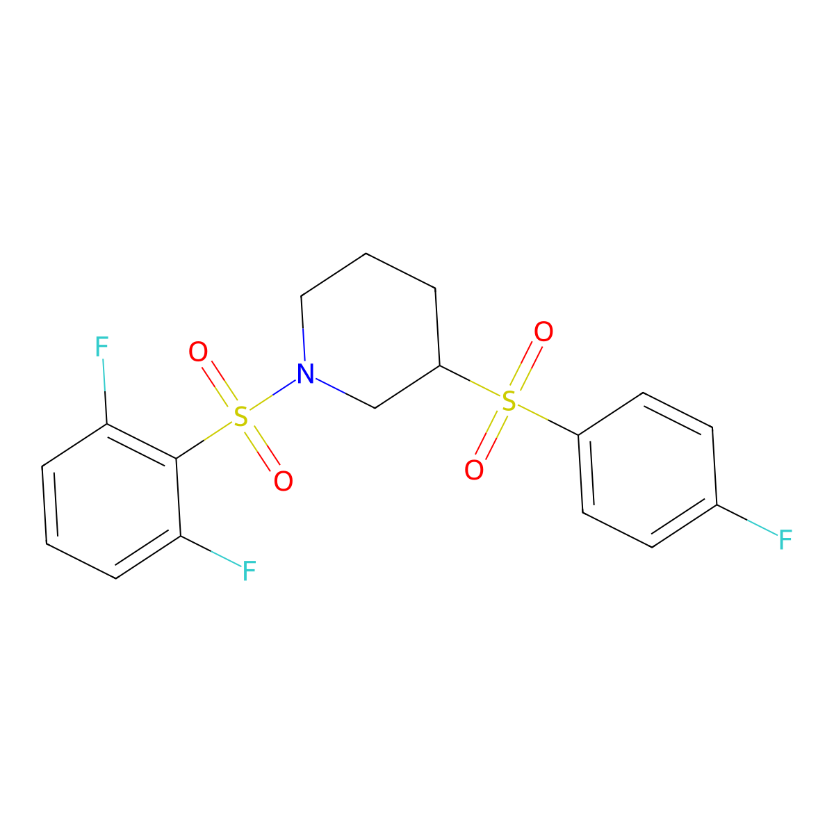 1-((2,6-Difluorophenyl)sulfonyl)-3-((4-fluorophenyl)sulfonyl)piperidine molecular structure, CAS 1797980-25-6