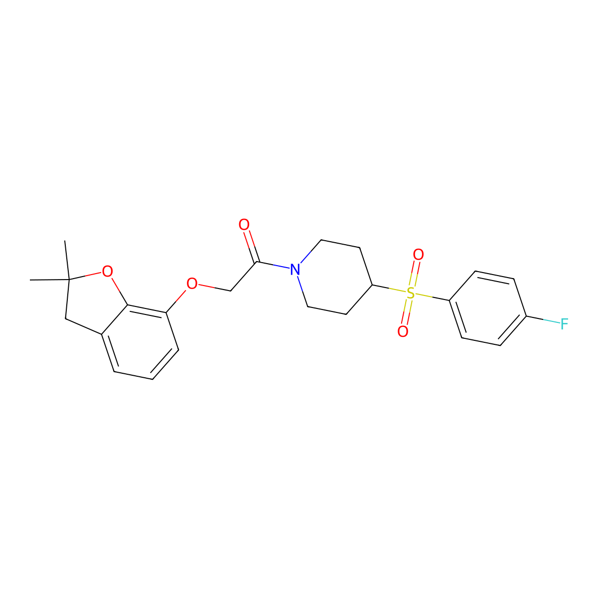 2-((2,2-Dimethyl-2,3-dihydrobenzofuran-7-yl)oxy)-1-(4-((4-fluorophenyl)sulfonyl)piperidin-1-yl)ethanone molecular structure, CAS 1797980-56-3