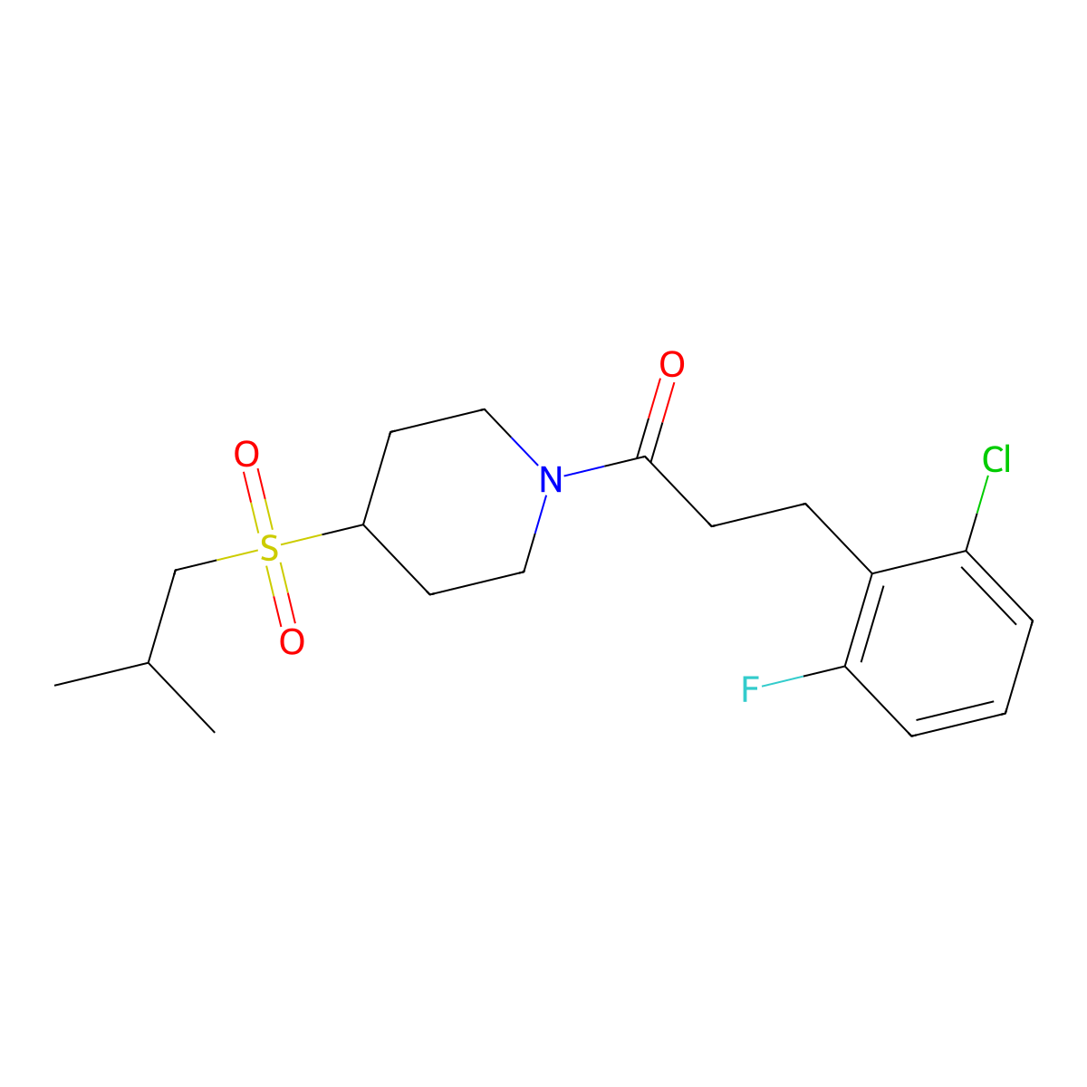 3-(2-Chloro-6-fluorophenyl)-1-(4-(isobutylsulfonyl)piperidin-1-yl)propan-1-one molecular structure, CAS 1797980-84-7