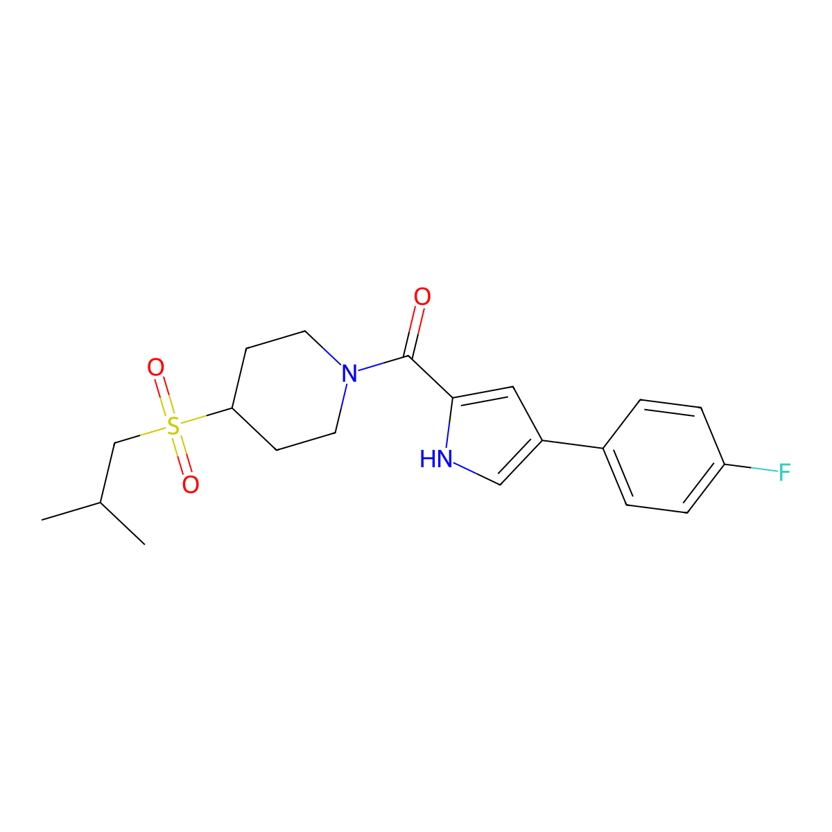 (4-(4-fluorophenyl)-1H-pyrrol-2-yl)(4-(isobutylsulfonyl)piperidin-1-yl)methanone molecular structure, CAS 1797980-90-5