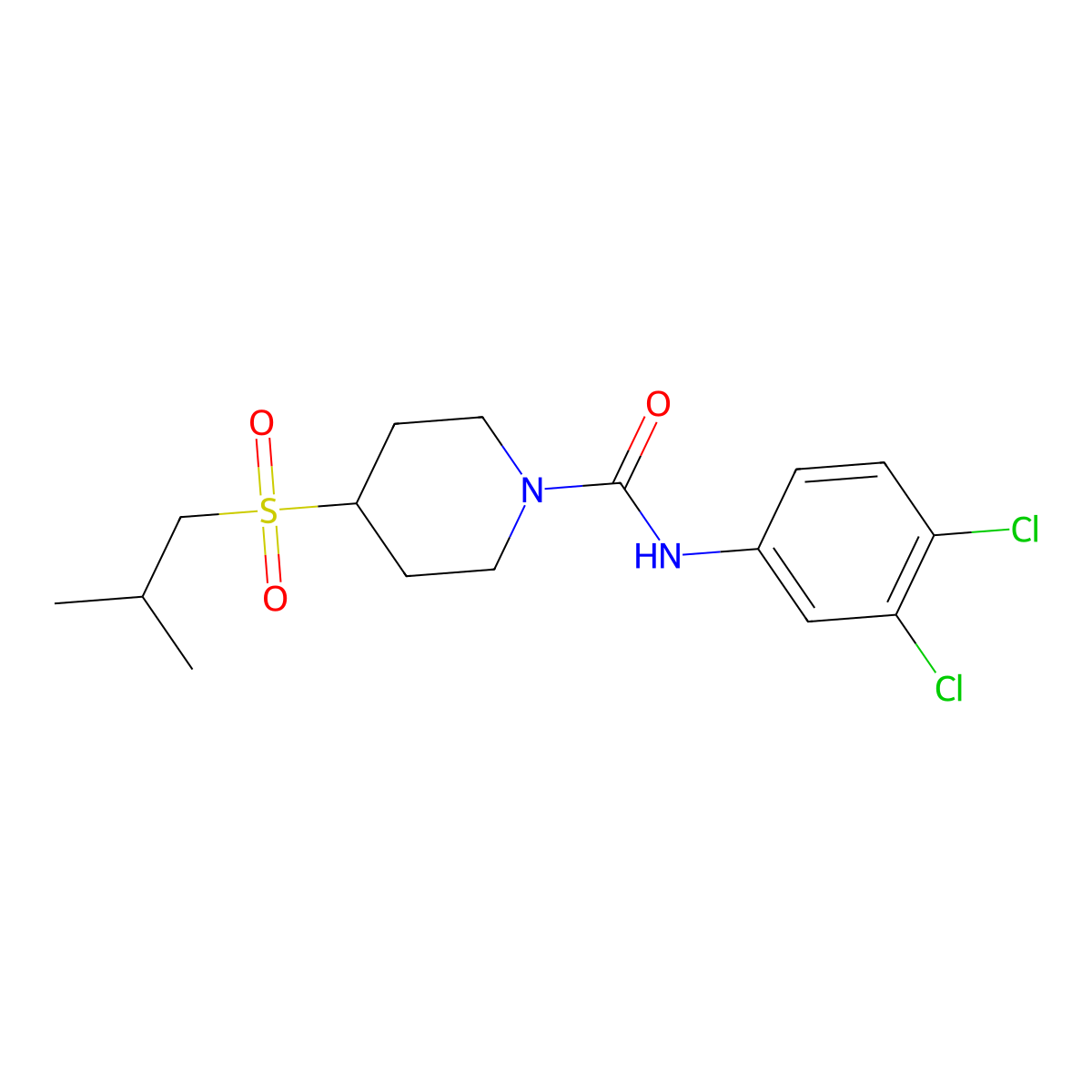 N-(3,4-dichlorophenyl)-4-(isobutylsulfonyl)piperidine-1-carboxamide molecular structure, CAS 1797980-96-1