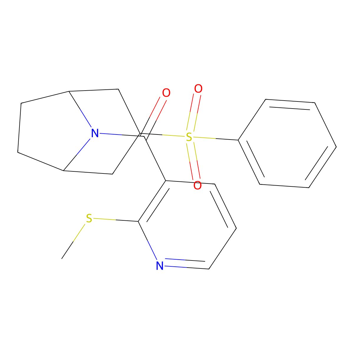 (2-(methylthio)pyridin-3-yl)((1R,5S)-3-(phenylsulfonyl)-8-azabicyclo[3.2.1]octan-8-yl)methanone molecular structure, CAS 1797981-16-8