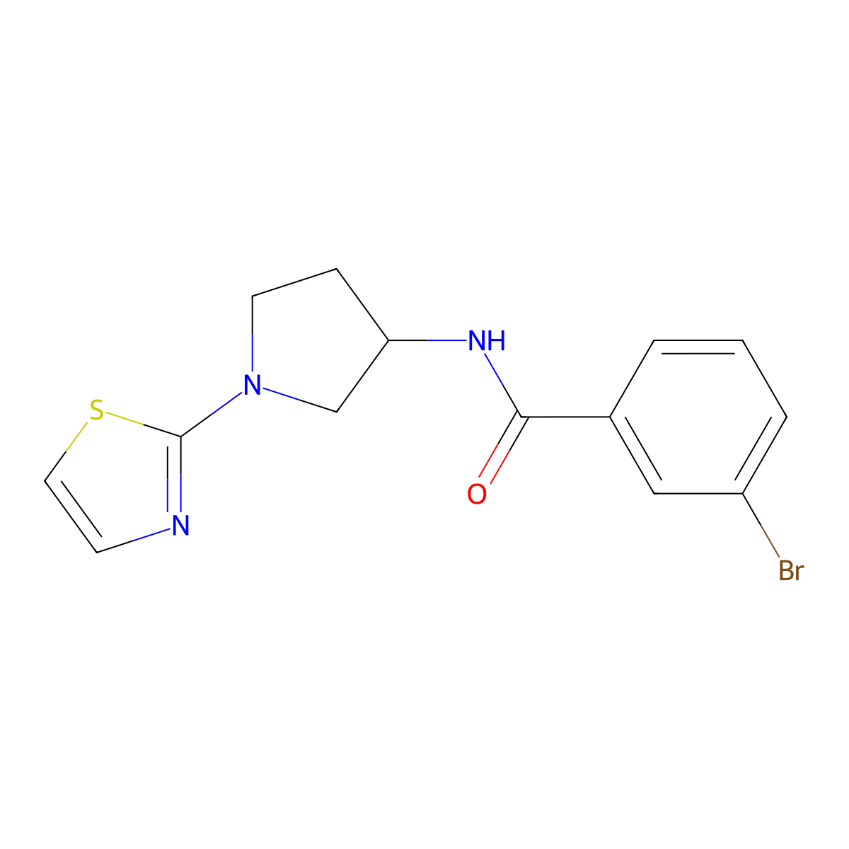 3-Bromo-N-[1-(1,3-thiazol-2-yl)pyrrolidin-3-yl]benzamide molecular structure, CAS 1797981-81-7