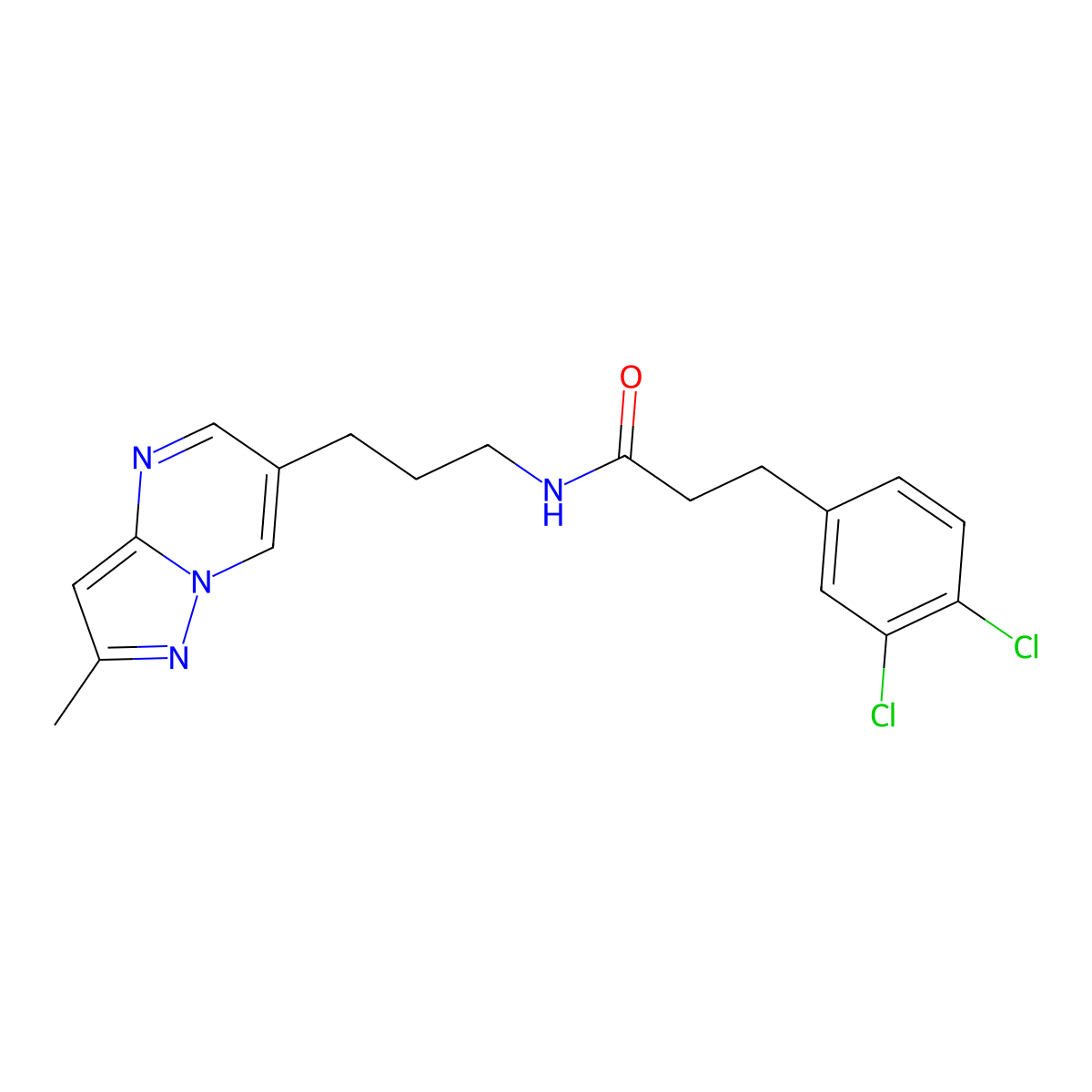 3-(3,4-dichlorophenyl)-N-(3-{2-methylpyrazolo[1,5-a]pyrimidin-6-yl}propyl)propanamide molecular structure, CAS 1797981-92-0