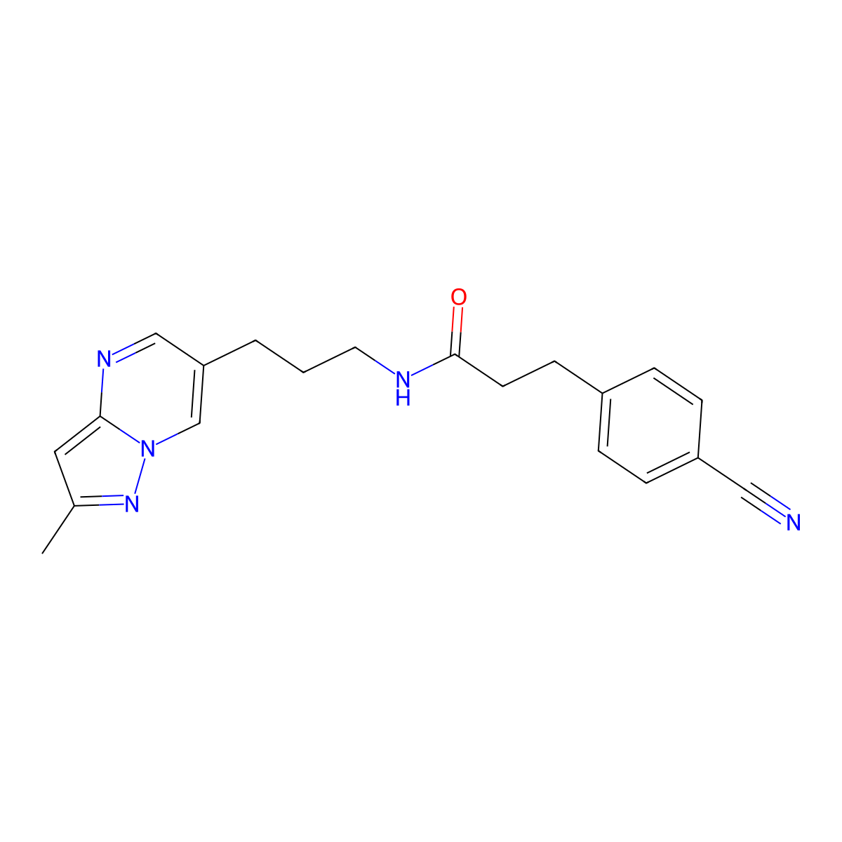 3-(4-cyanophenyl)-N-(3-(2-methylpyrazolo[1,5-a]pyrimidin-6-yl)propyl)propanamide molecular structure, CAS 1797982-10-5