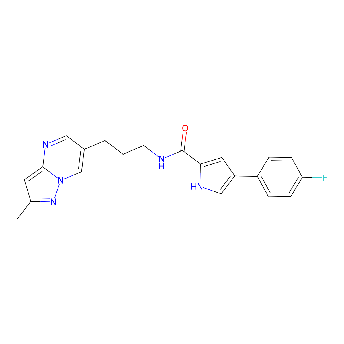 4-(4-fluorophenyl)-N-(3-{2-methylpyrazolo[1,5-a]pyrimidin-6-yl}propyl)-1H-pyrrole-2-carboxamide molecular structure, CAS 1797982-12-7