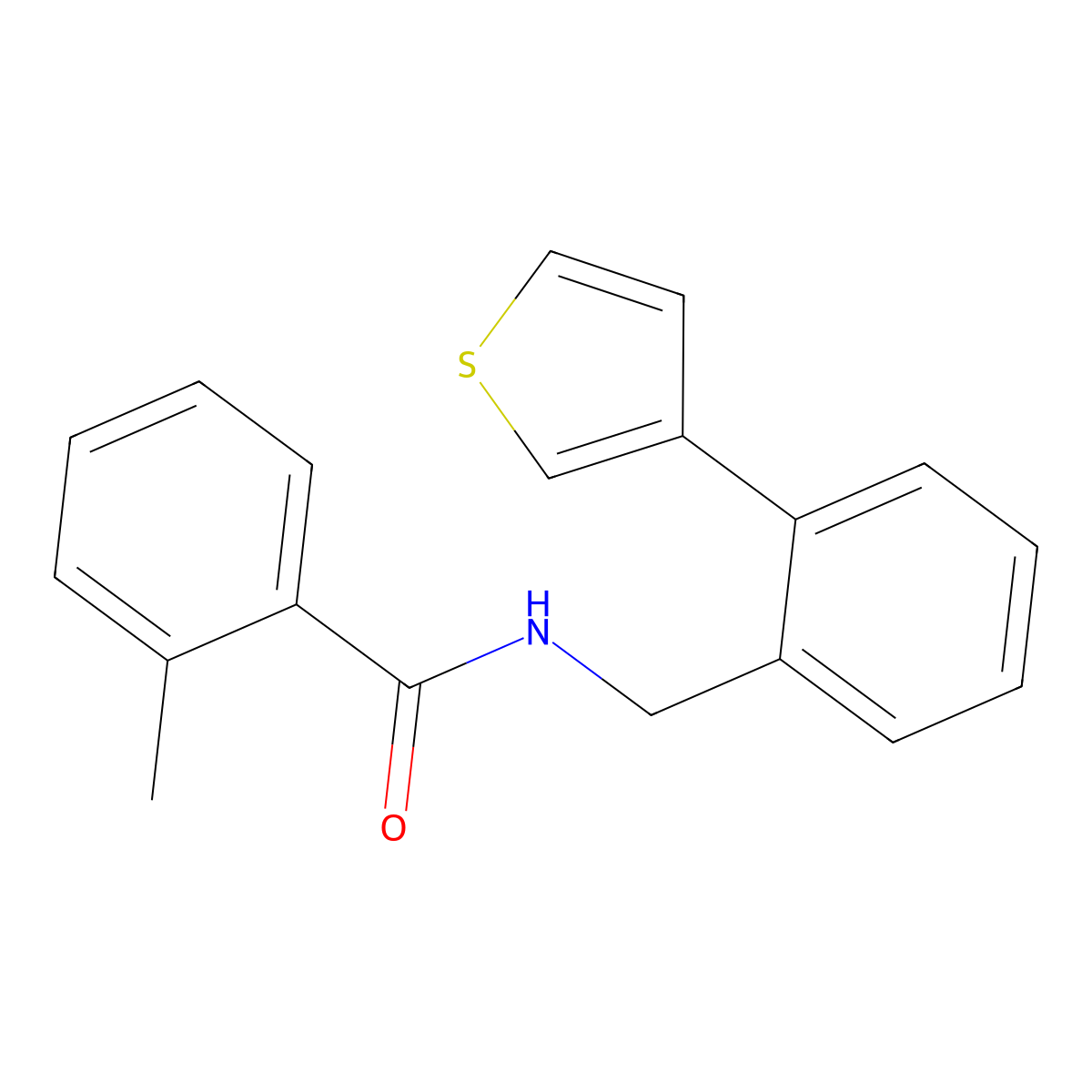 2-methyl-N-(2-(thiophen-3-yl)benzyl)benzamide molecular structure, CAS 1797983-37-9
