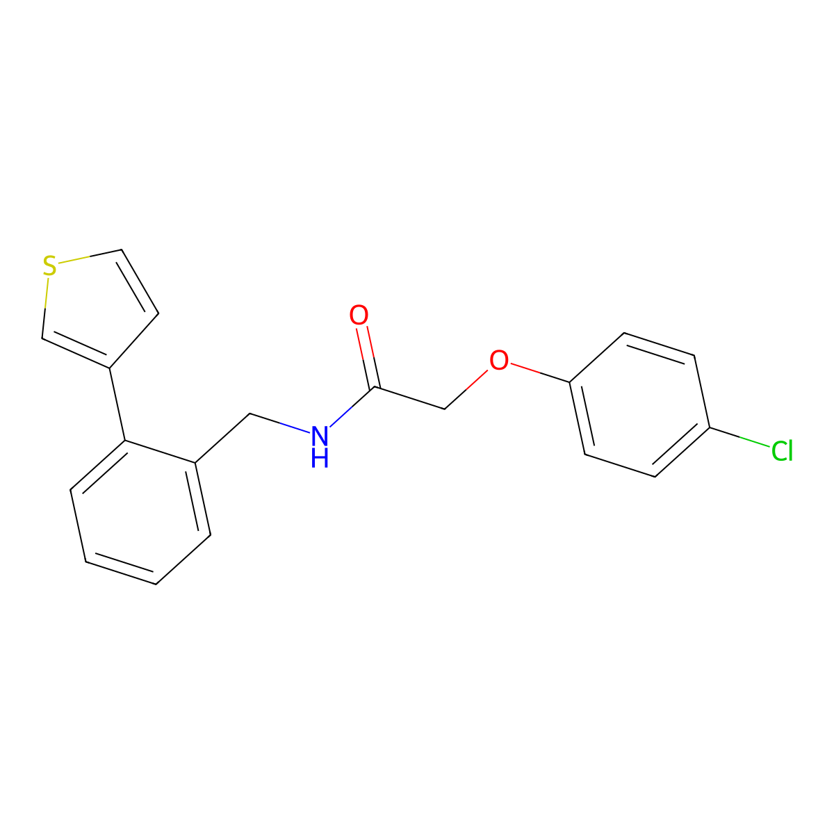 2-(4-chlorophenoxy)-N-(2-(thiophen-3-yl)benzyl)acetamide molecular structure, CAS 1797983-51-7