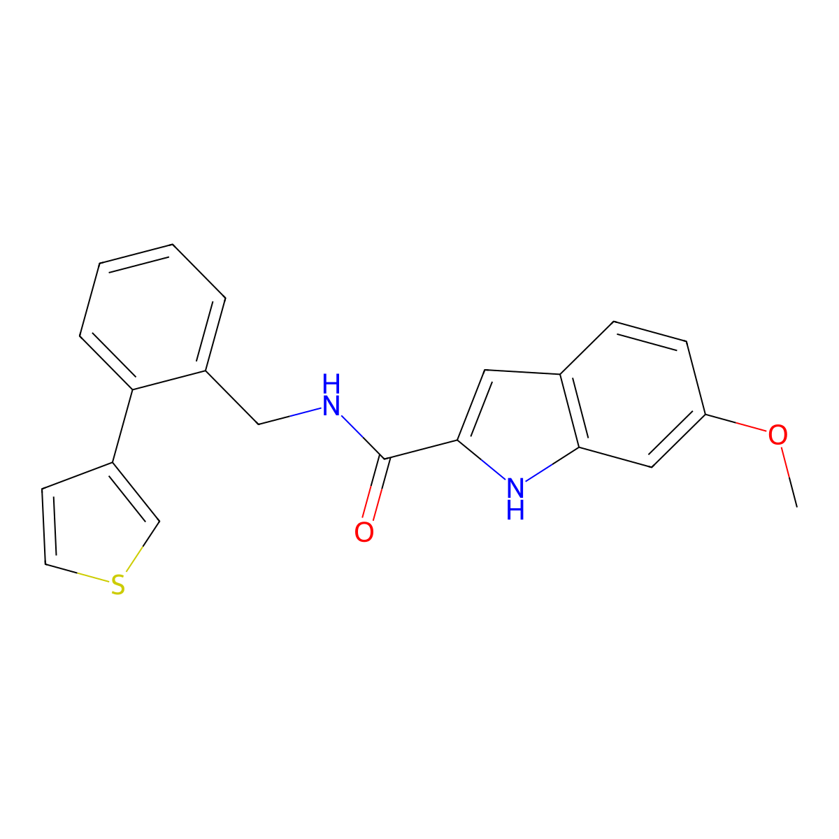 6-methoxy-N-(2-(thiophen-3-yl)benzyl)-1H-indole-2-carboxamide molecular structure, CAS 1797983-86-8