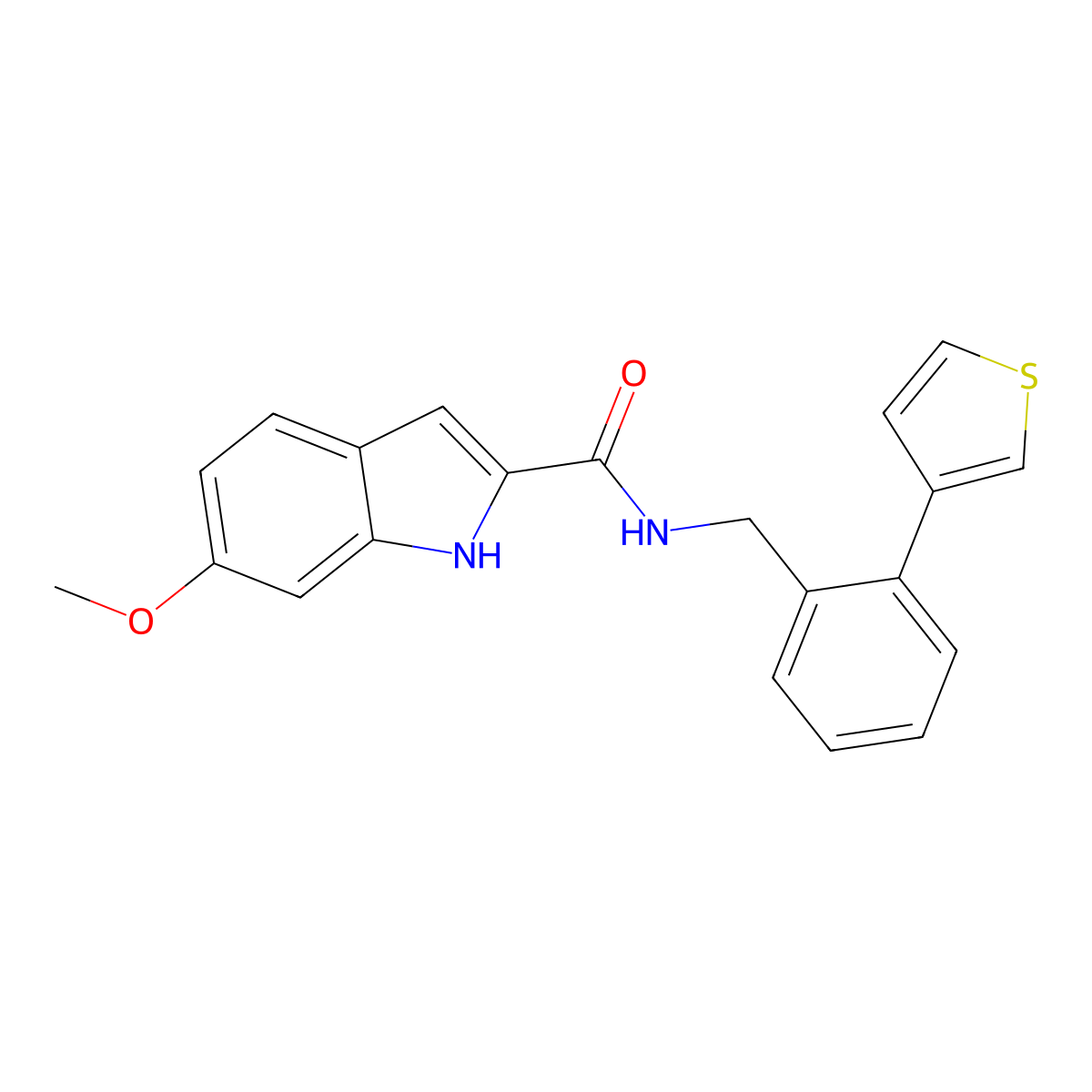 6-methoxy-N-(2-(thiophen-3-yl)benzyl)-1H-indole-2-carboxamide molecular structure, CAS 1797983-86-8