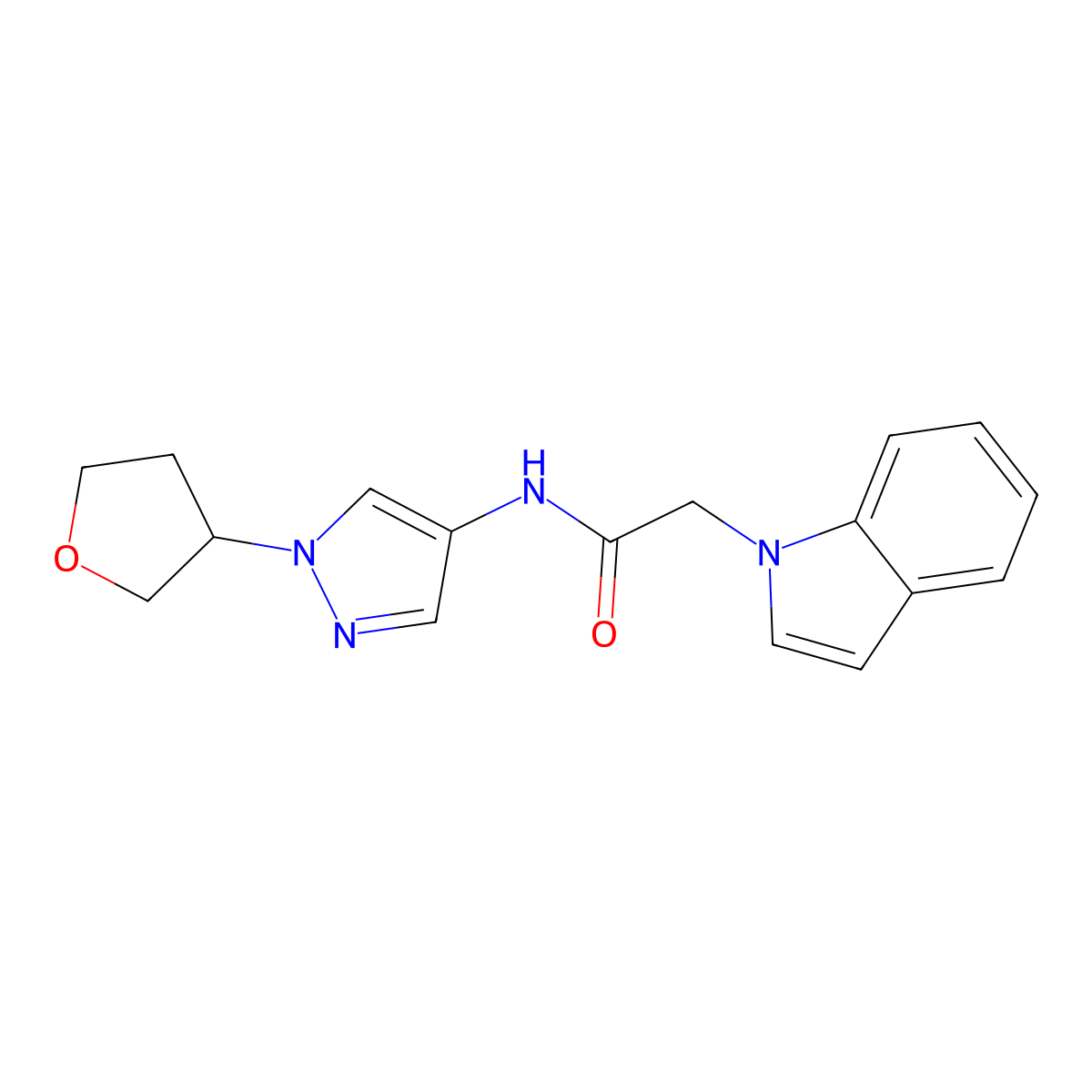 2-(1H-indol-1-yl)-N-(1-(tetrahydrofuran-3-yl)-1H-pyrazol-4-yl)acetamide molecular structure, CAS 1797984-27-0