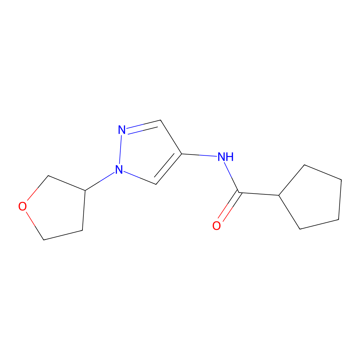 N-(1-(tetrahydrofuran-3-yl)-1H-pyrazol-4-yl)cyclopentanecarboxamide molecular structure, CAS 1797984-31-6
