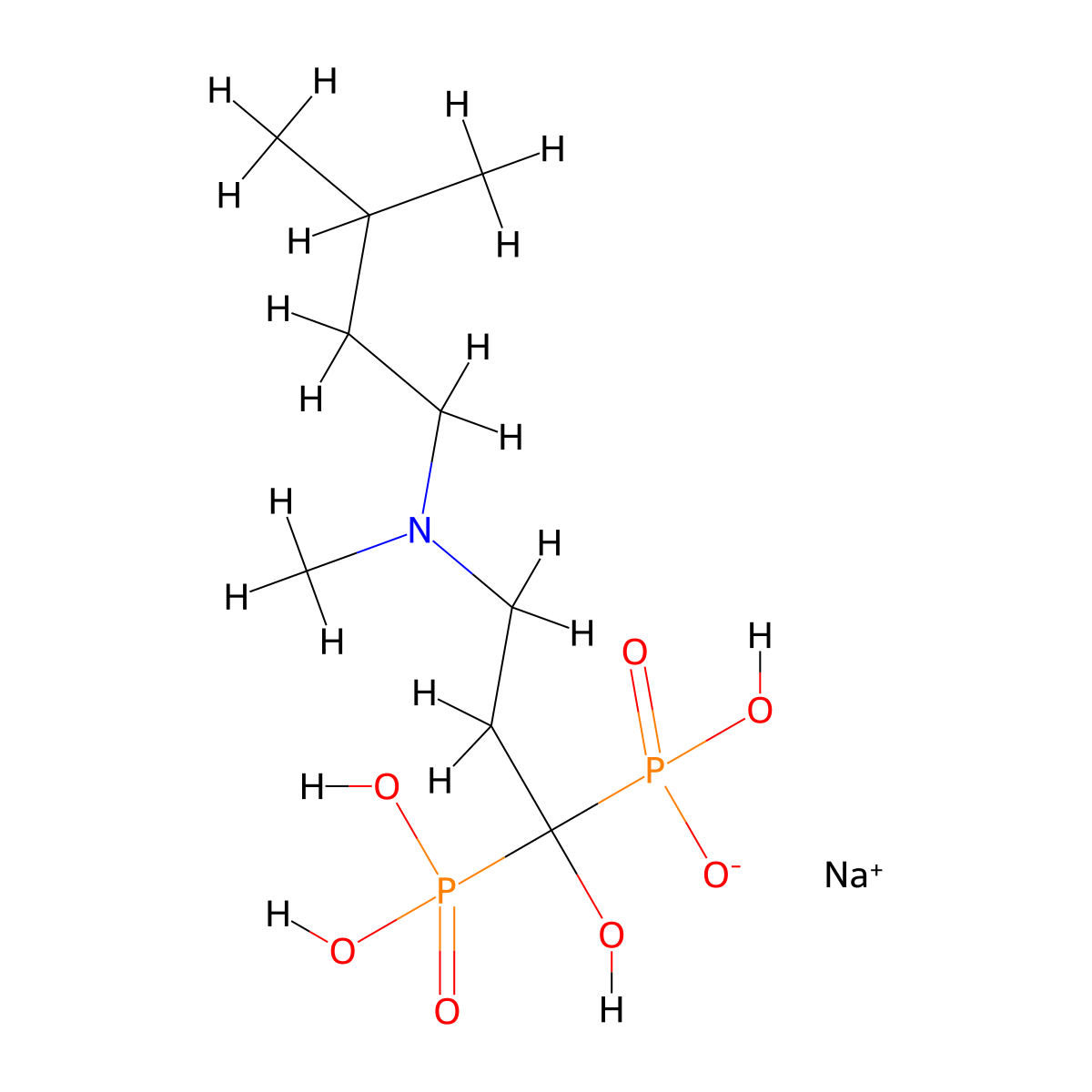 Sodium hydrogen (1-hydroxy-3-(isopentyl(methyl)amino)-1-phosphonopropyl)phosphonate molecular structure, CAS 1797984-36-1