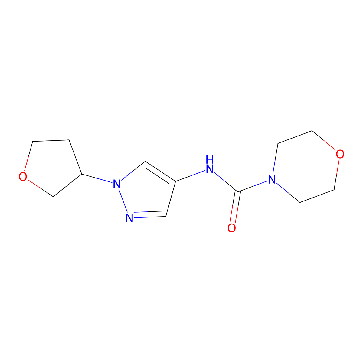 N-(1-(tetrahydrofuran-3-yl)-1H-pyrazol-4-yl)morpholine-4-carboxamide molecular structure, CAS 1797984-47-4